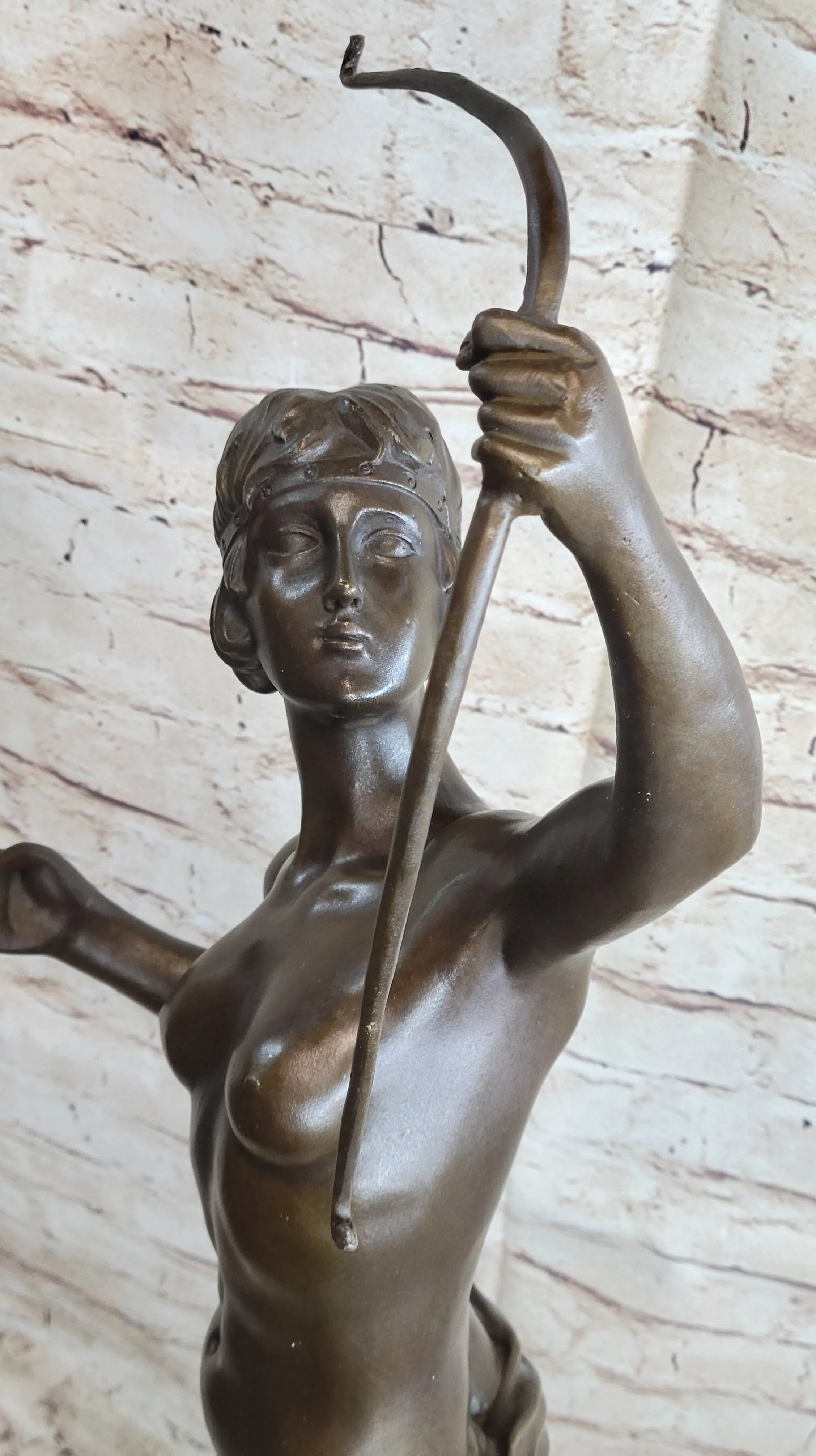 Artemis Diana the Huntress Goddess with Dog Bronze Statue Sculpture Figure Marble Base