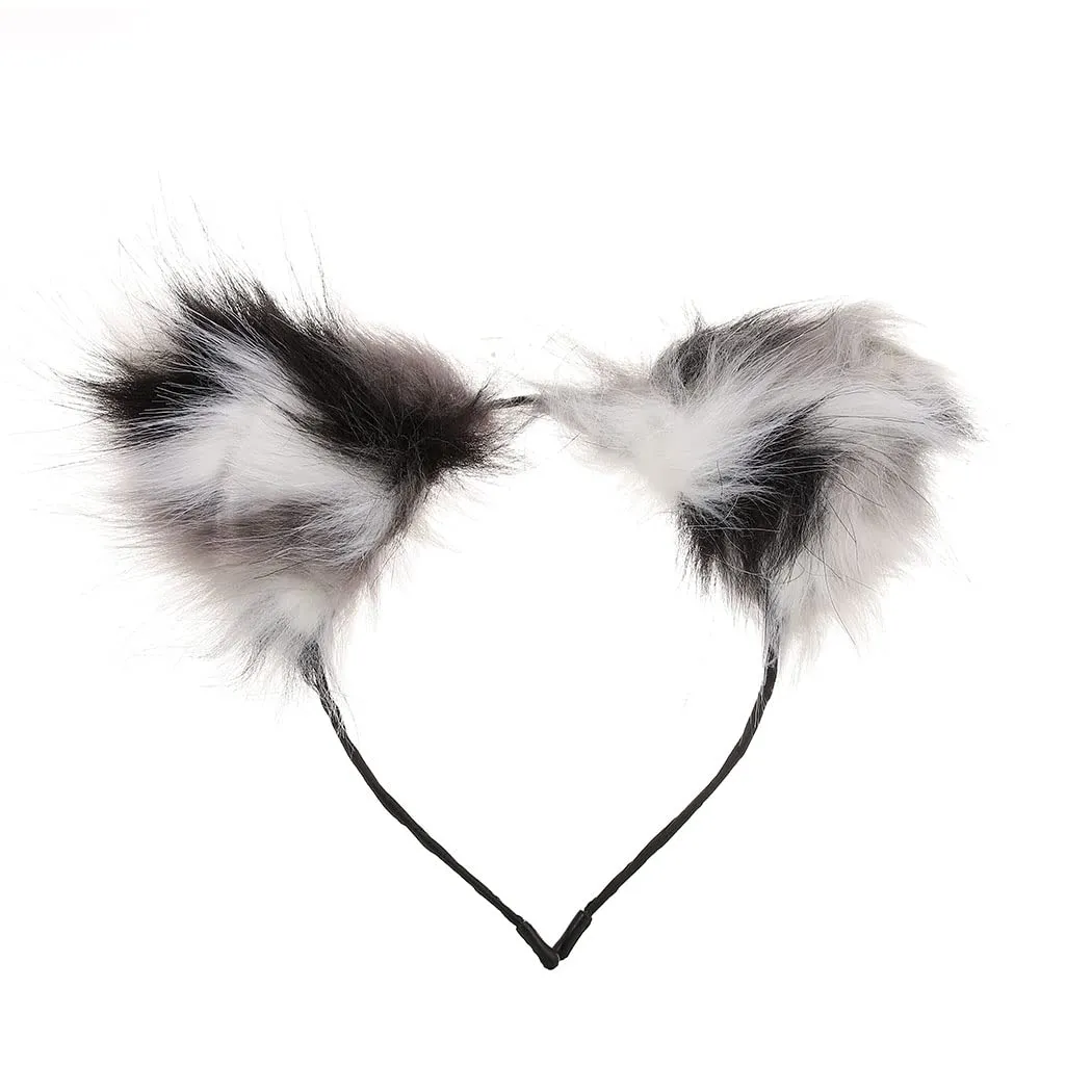 Aularso Cat Fox Fur Ears Headband Gray Hair Bands Anime Cosplay Costume Halloween Fancy Party Decorationes Hair Accessories for Women and Girls (Gray)