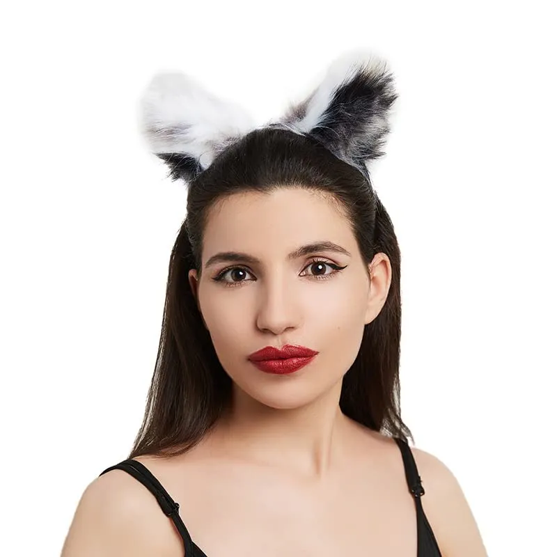 Aularso Cat Fox Fur Ears Headband Gray Hair Bands Anime Cosplay Costume Halloween Fancy Party Decorationes Hair Accessories for Women and Girls (Gray)