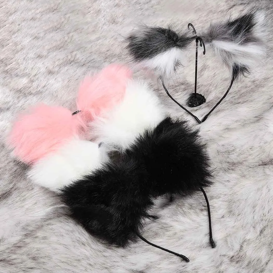 Aularso Cat Fox Fur Ears Headband Gray Hair Bands Anime Cosplay Costume Halloween Fancy Party Decorationes Hair Accessories for Women and Girls (Gray)