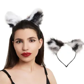 Aularso Cat Fox Fur Ears Headband Gray Hair Bands Anime Cosplay Costume Halloween Fancy Party Decorationes Hair Accessories for Women and Girls (Gray)