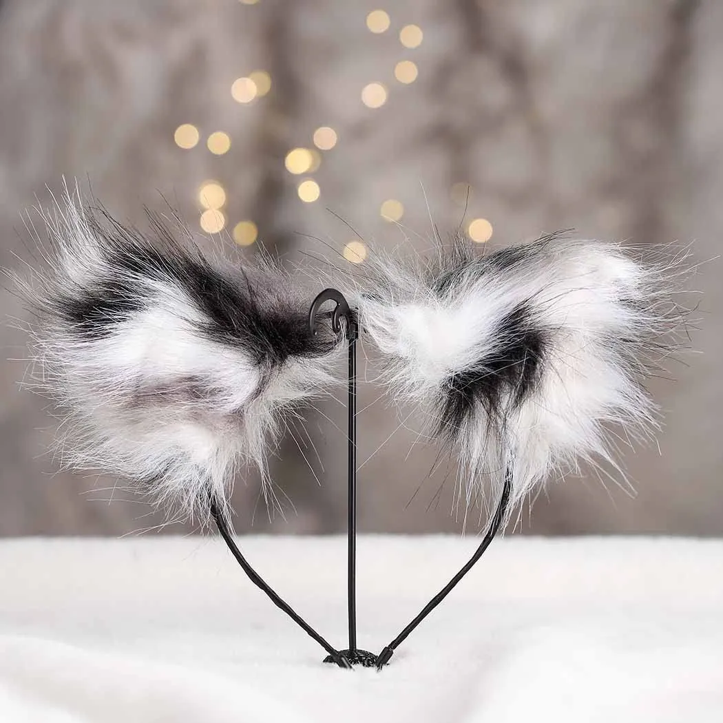 Aularso Cat Fox Fur Ears Headband Gray Hair Bands Anime Cosplay Costume Halloween Fancy Party Decorationes Hair Accessories for Women and Girls (Gray)