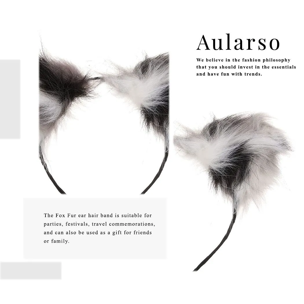 Aularso Cat Fox Fur Ears Headband Gray Hair Bands Anime Cosplay Costume Halloween Fancy Party Decorationes Hair Accessories for Women and Girls (Gray)