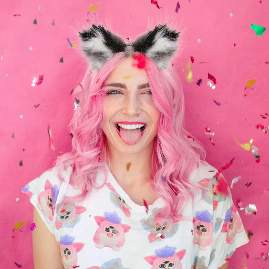 Aularso Cat Fox Fur Ears Headband Gray Hair Bands Anime Cosplay Costume Halloween Fancy Party Decorationes Hair Accessories for Women and Girls (Gray)