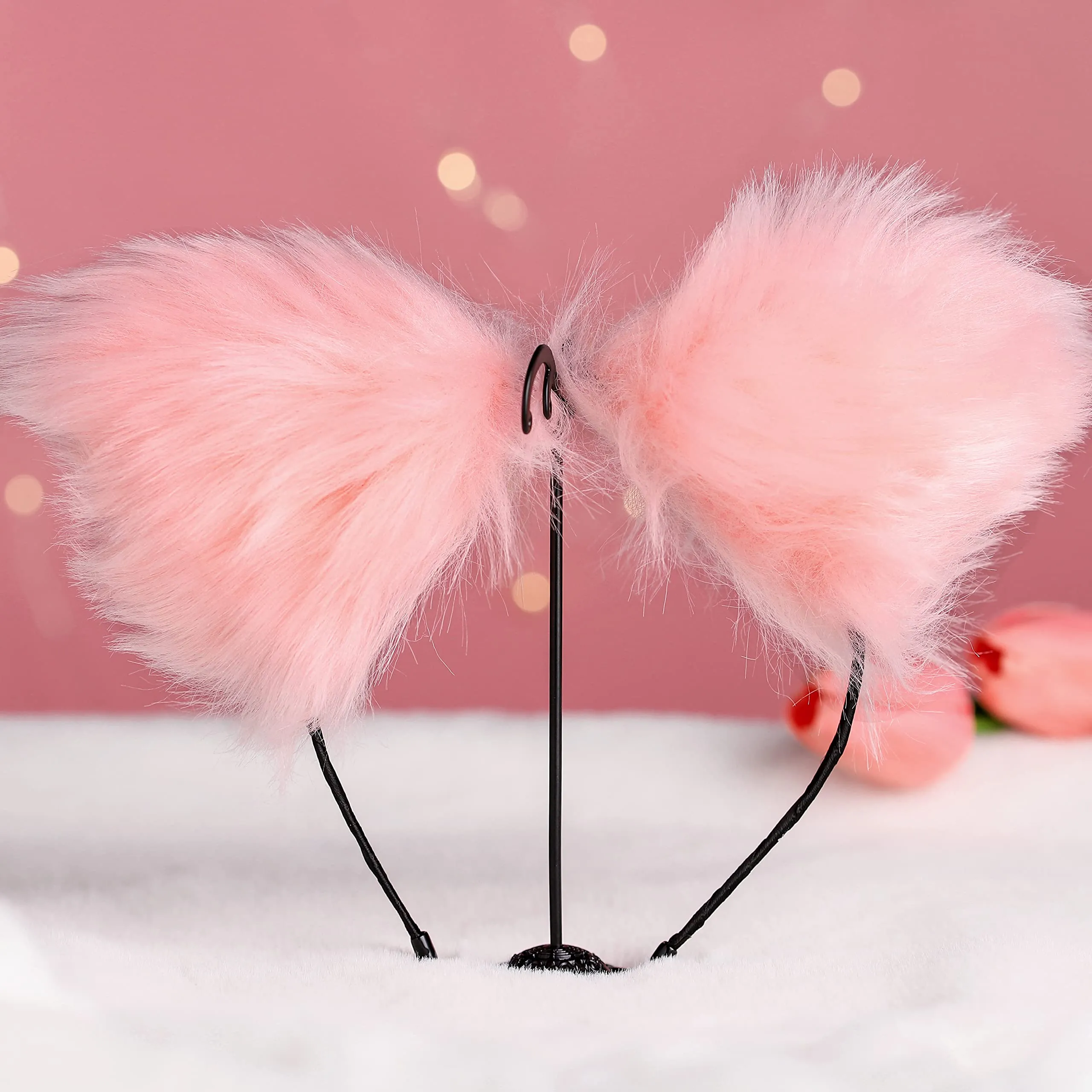 Aularso Cat Fox Fur Ears Headband Pink Hair Bands Anime Cosplay Costume Halloween Fancy Party Decorationes Hair Accessories for Women and Girls (Pink)