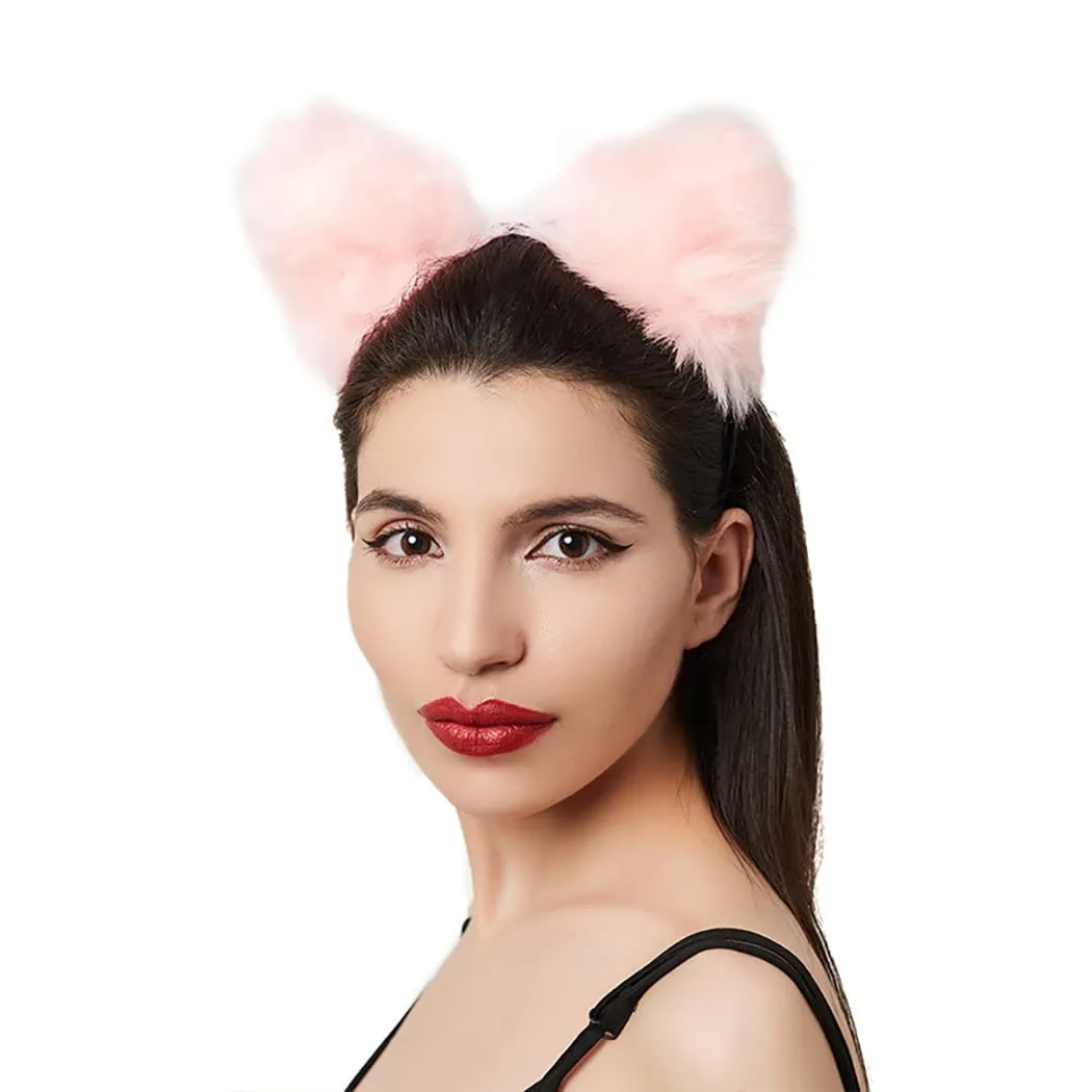 Aularso Cat Fox Fur Ears Headband Pink Hair Bands Anime Cosplay Costume Halloween Fancy Party Decorationes Hair Accessories for Women and Girls (Pink)