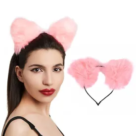 Aularso Cat Fox Fur Ears Headband Pink Hair Bands Anime Cosplay Costume Halloween Fancy Party Decorationes Hair Accessories for Women and Girls (Pink)