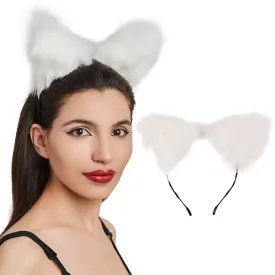 Aularso Cat Fox Fur Ears Headband White Hair Bands Anime Cosplay Costume Halloween Fancy Party Decorationes Hair Accessories for Women and Girls (White)