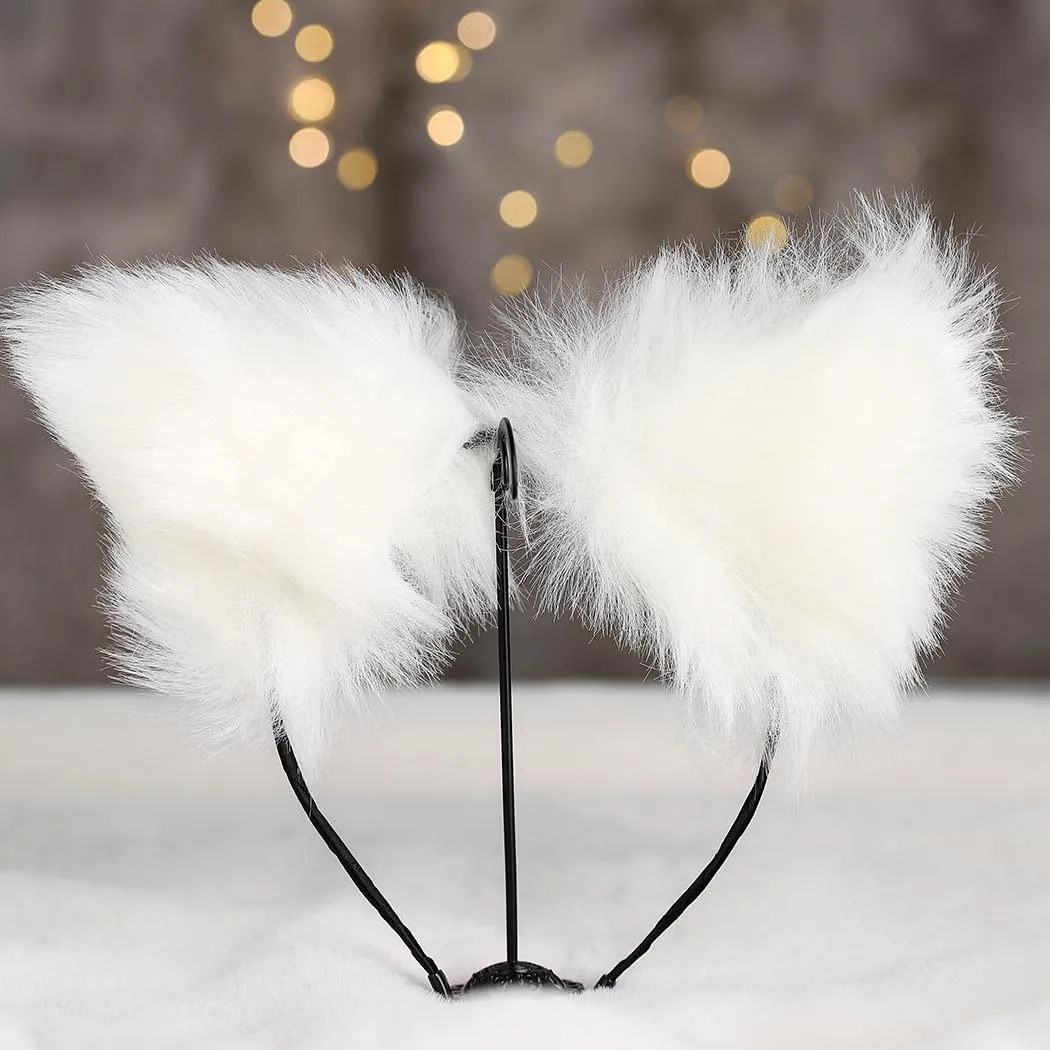 Aularso Cat Fox Fur Ears Headband White Hair Bands Anime Cosplay Costume Halloween Fancy Party Decorationes Hair Accessories for Women and Girls (White)