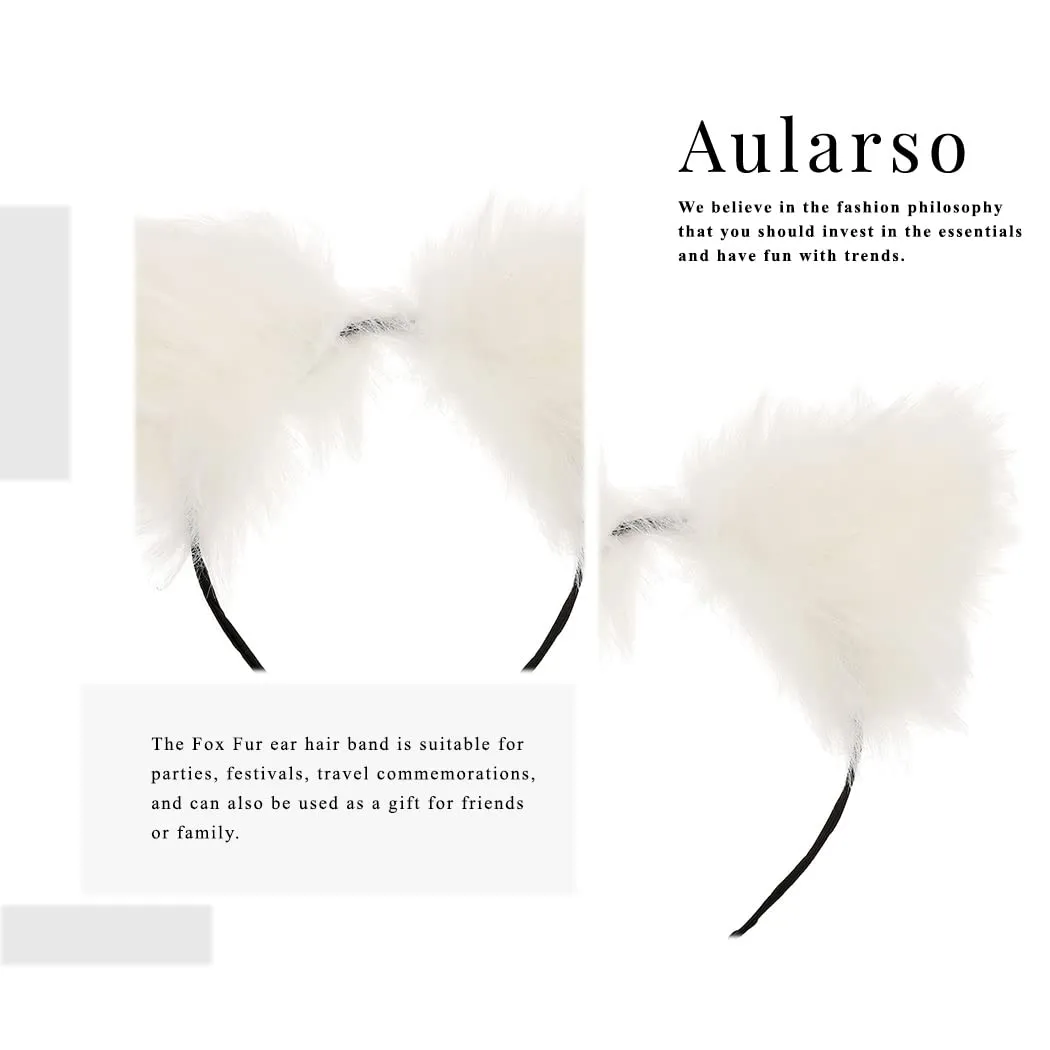 Aularso Cat Fox Fur Ears Headband White Hair Bands Anime Cosplay Costume Halloween Fancy Party Decorationes Hair Accessories for Women and Girls (White)