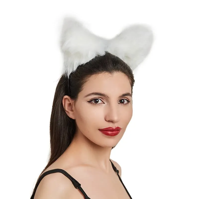 Aularso Cat Fox Fur Ears Headband White Hair Bands Anime Cosplay Costume Halloween Fancy Party Decorationes Hair Accessories for Women and Girls (White)