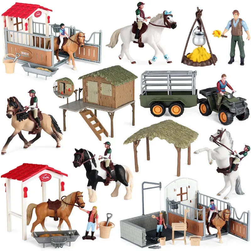 Charming Equestrian Knight Horse Fence Cart Figurine for Farm Lovers