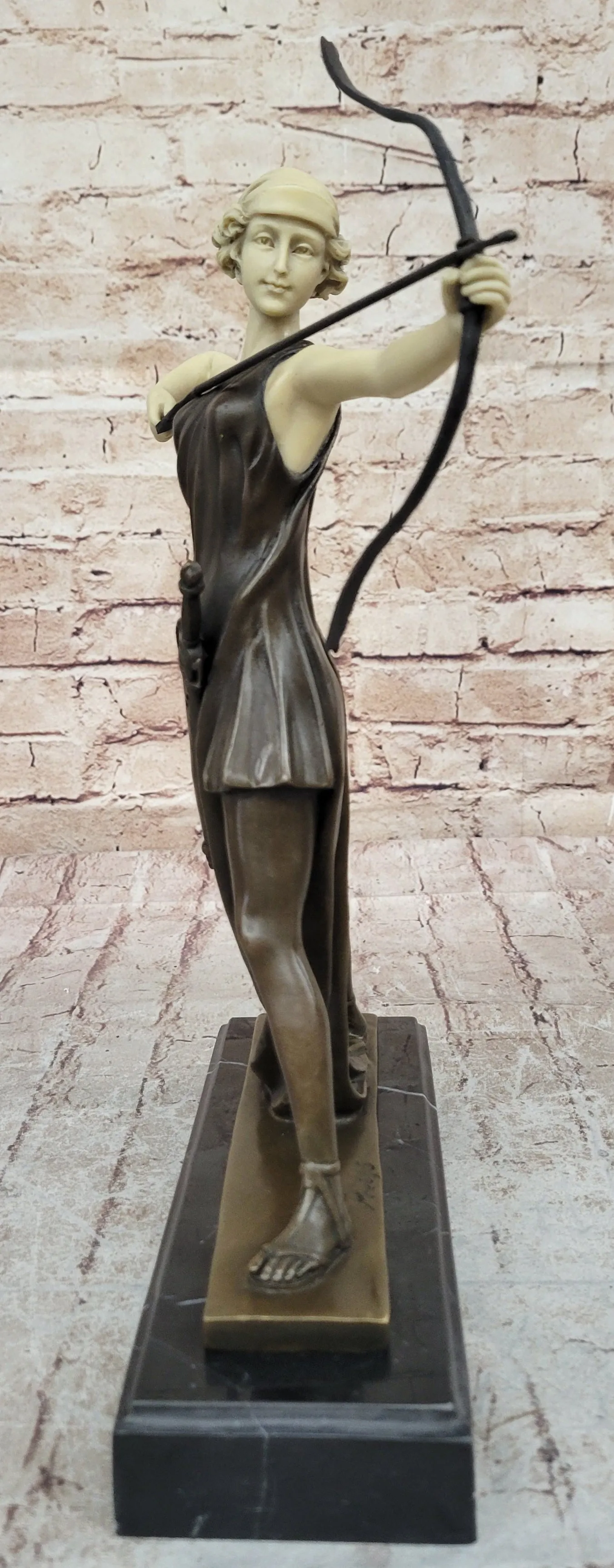 Diana the Huntress as an Archer w/ Bow Drawn - Artemis Bronze Sculpture Statue Mythology