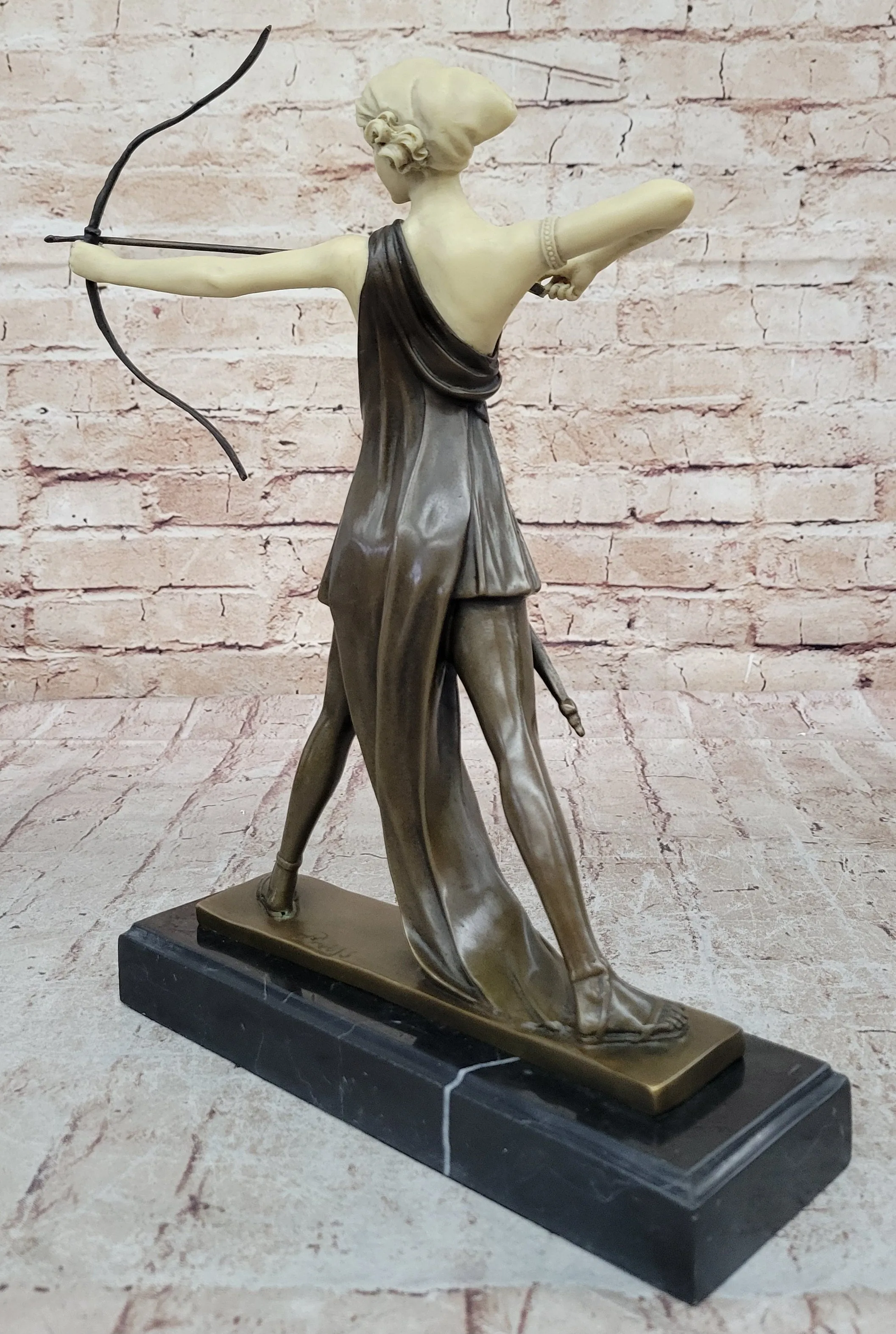 Diana the Huntress as an Archer w/ Bow Drawn - Artemis Bronze Sculpture Statue Mythology