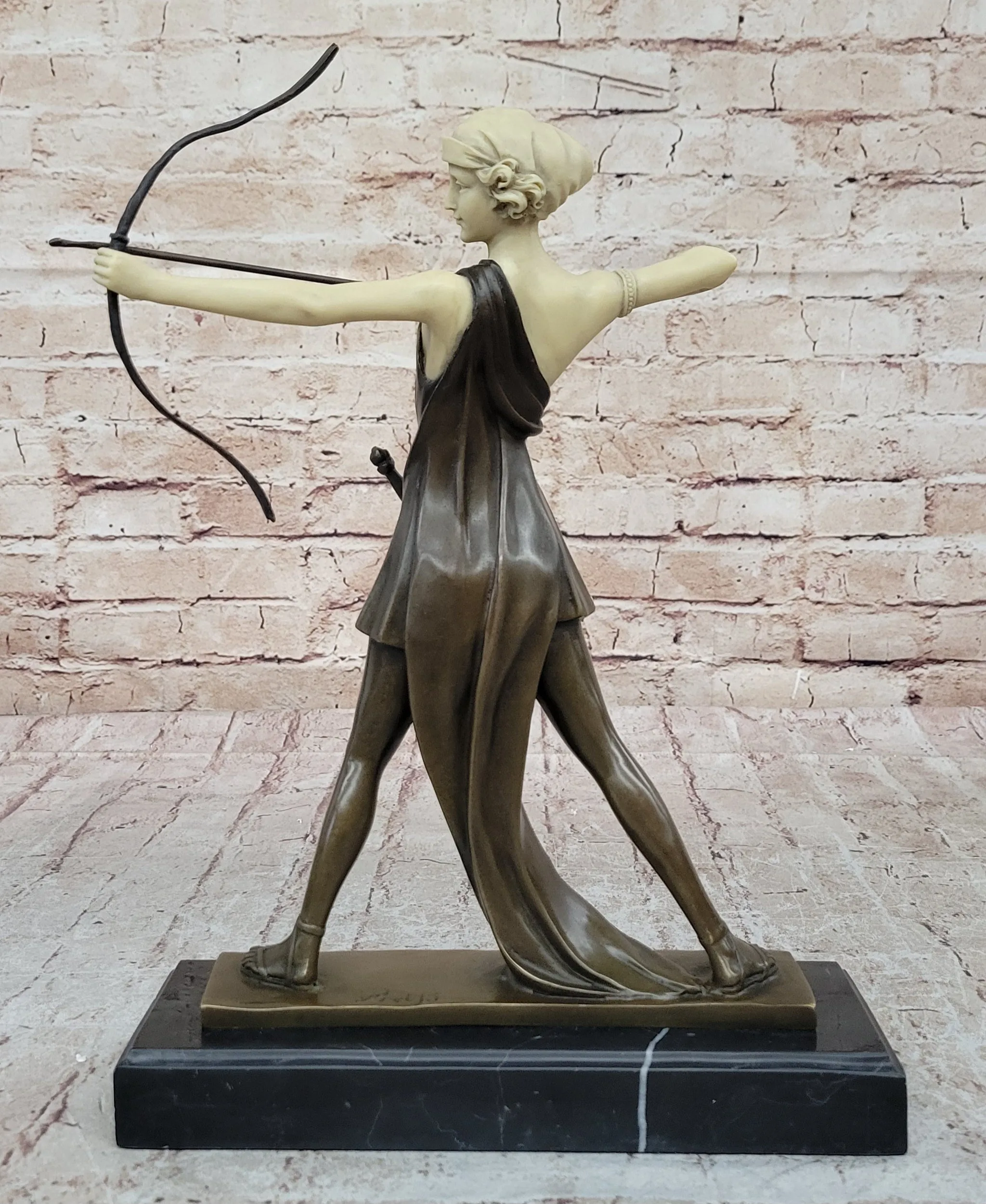Diana the Huntress as an Archer w/ Bow Drawn - Artemis Bronze Sculpture Statue Mythology
