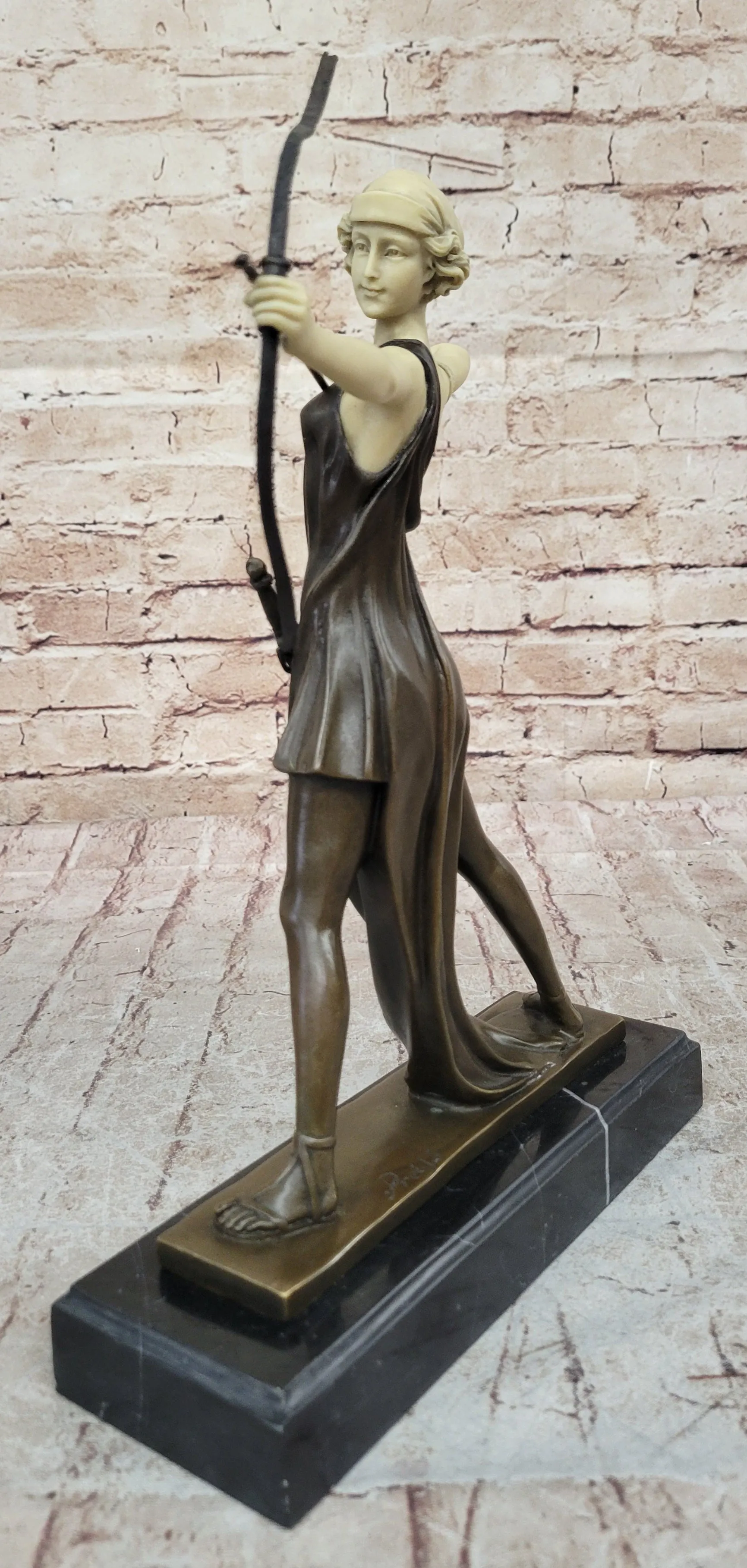 Diana the Huntress as an Archer w/ Bow Drawn - Artemis Bronze Sculpture Statue Mythology