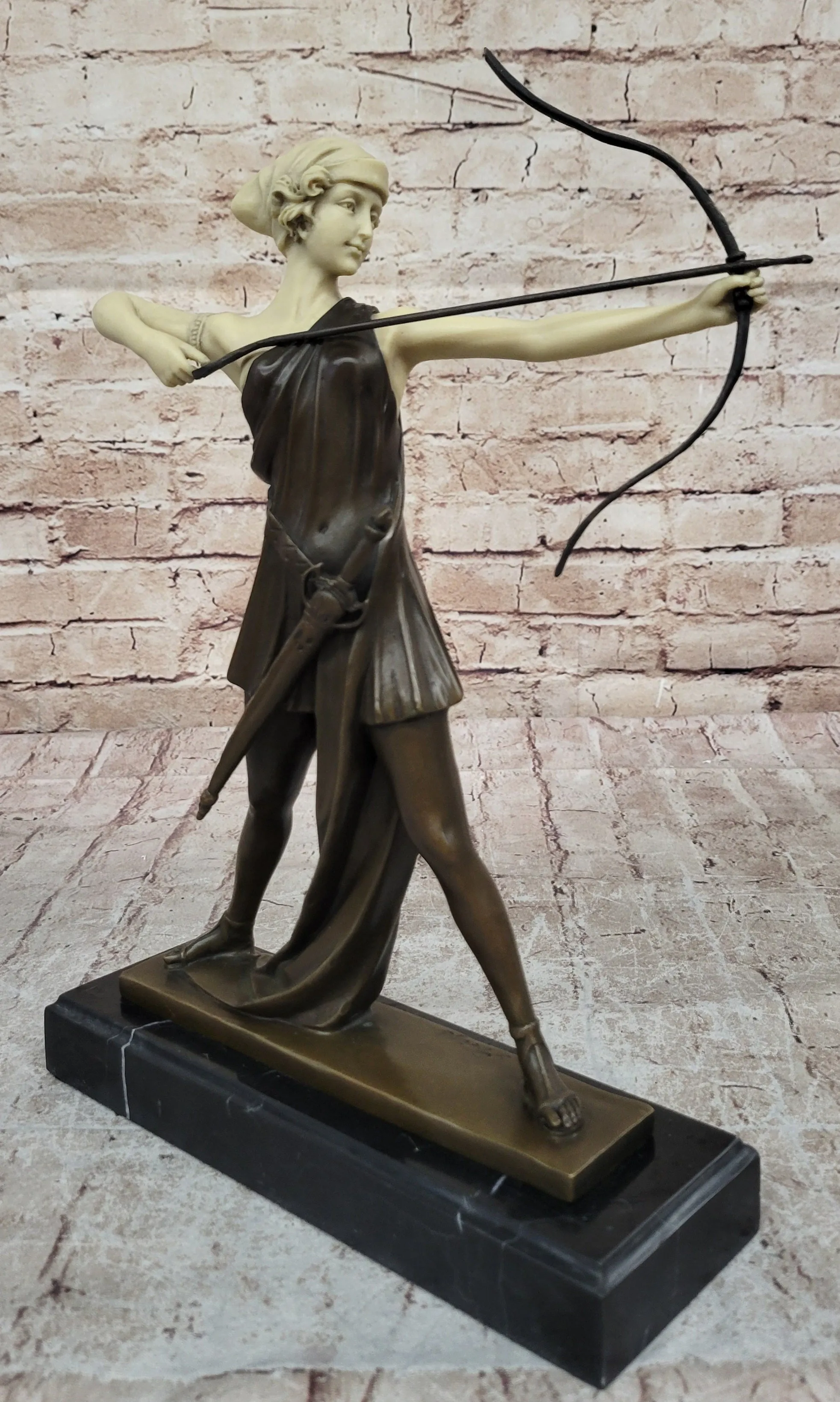 Diana the Huntress as an Archer w/ Bow Drawn - Artemis Bronze Sculpture Statue Mythology