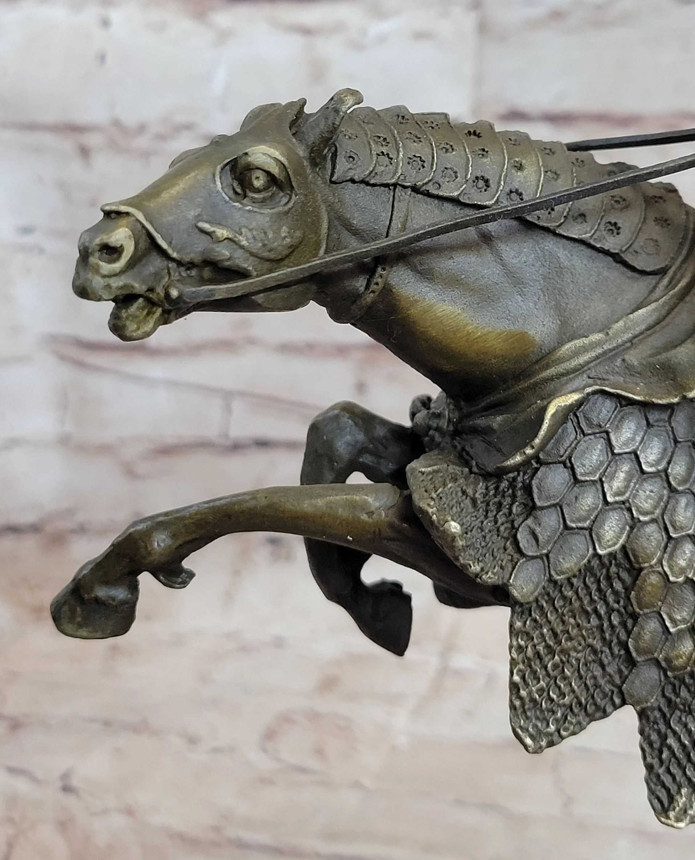 European Knight on Horseback Armored Horse Bronze Sculpture Statue Figure by Kamiko