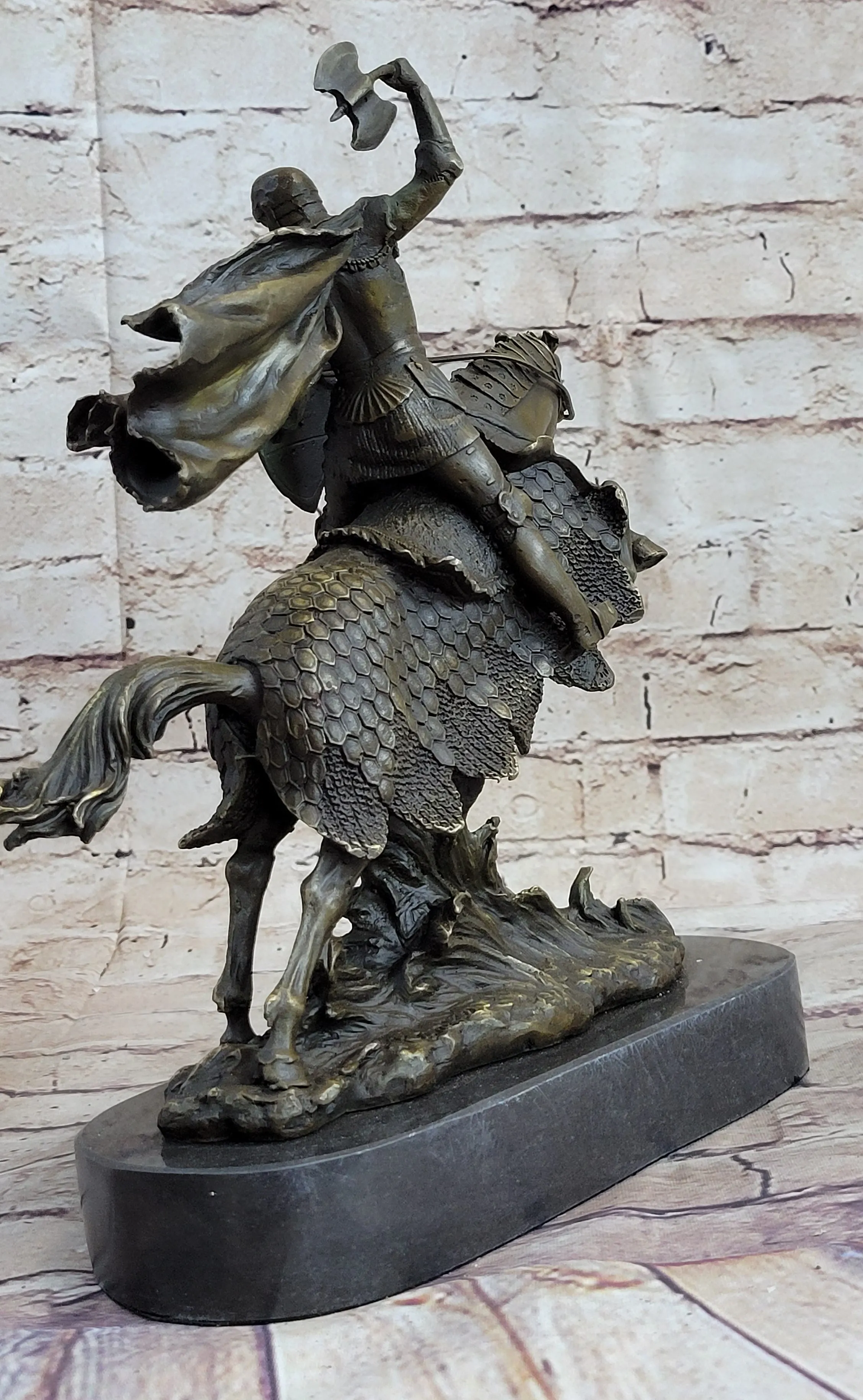 European Knight on Horseback Armored Horse Bronze Sculpture Statue Figure by Kamiko