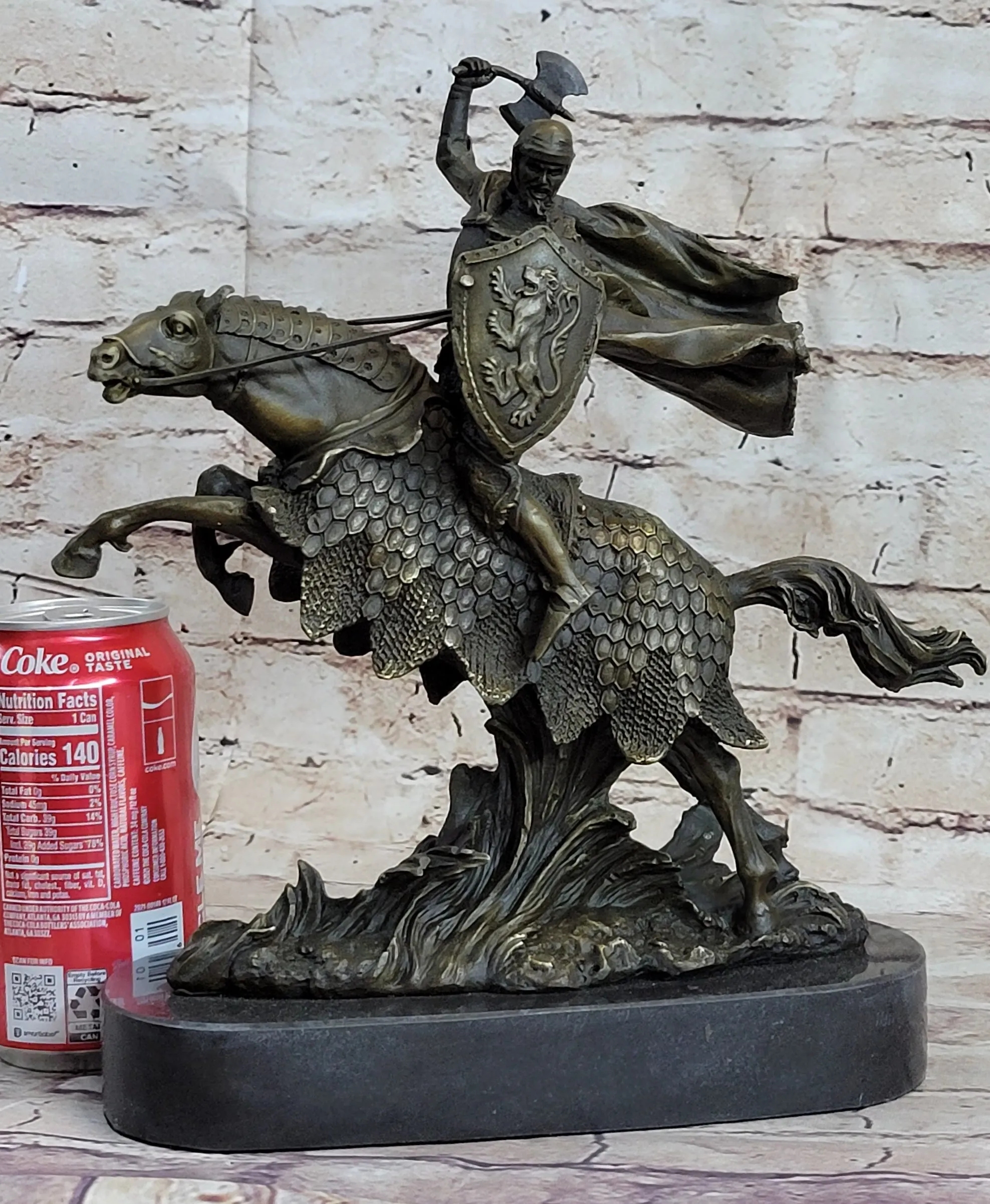 European Knight on Horseback Armored Horse Bronze Sculpture Statue Figure by Kamiko