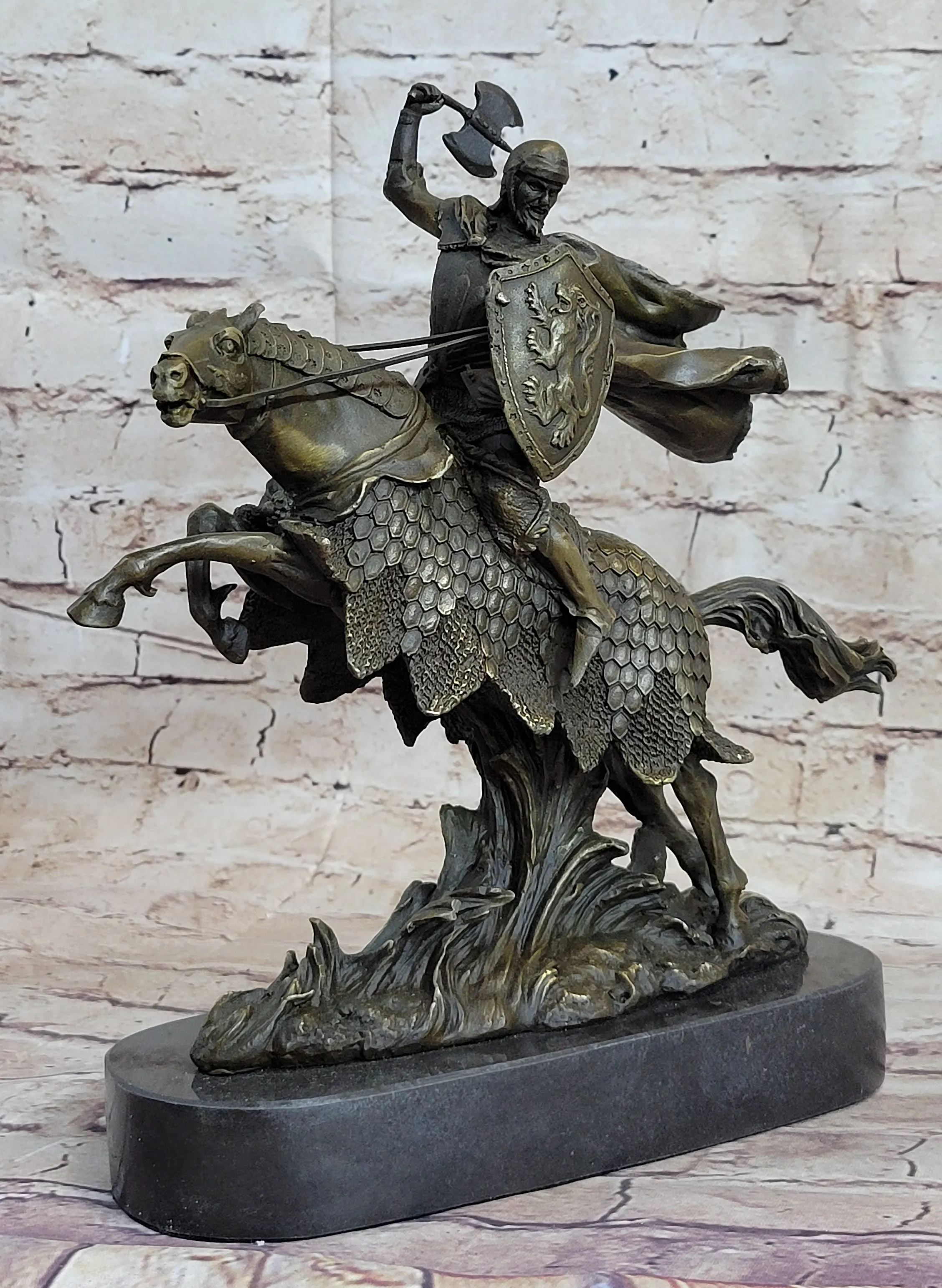 European Knight on Horseback Armored Horse Bronze Sculpture Statue Figure by Kamiko