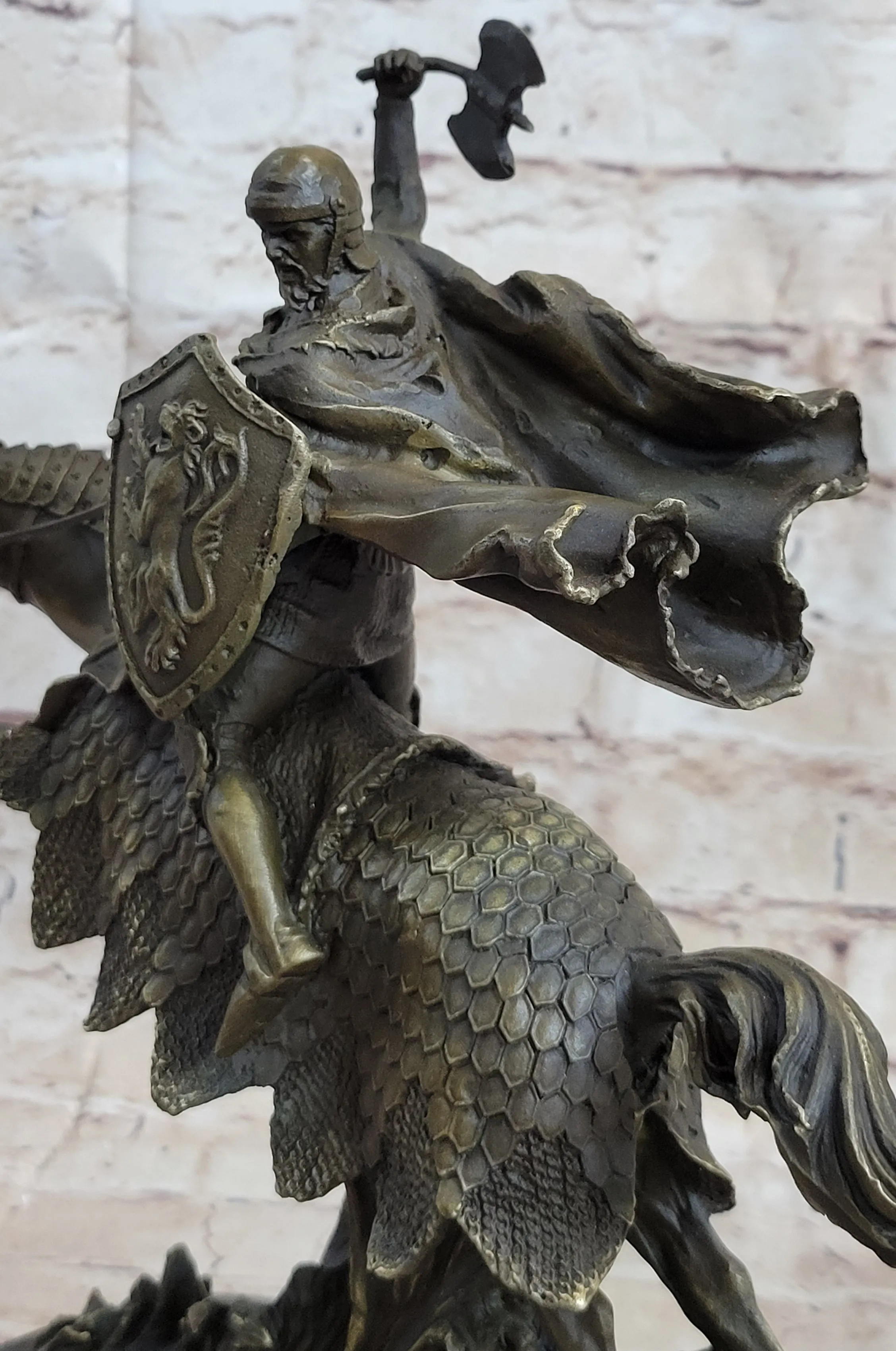 European Knight on Horseback Armored Horse Bronze Sculpture Statue Figure by Kamiko