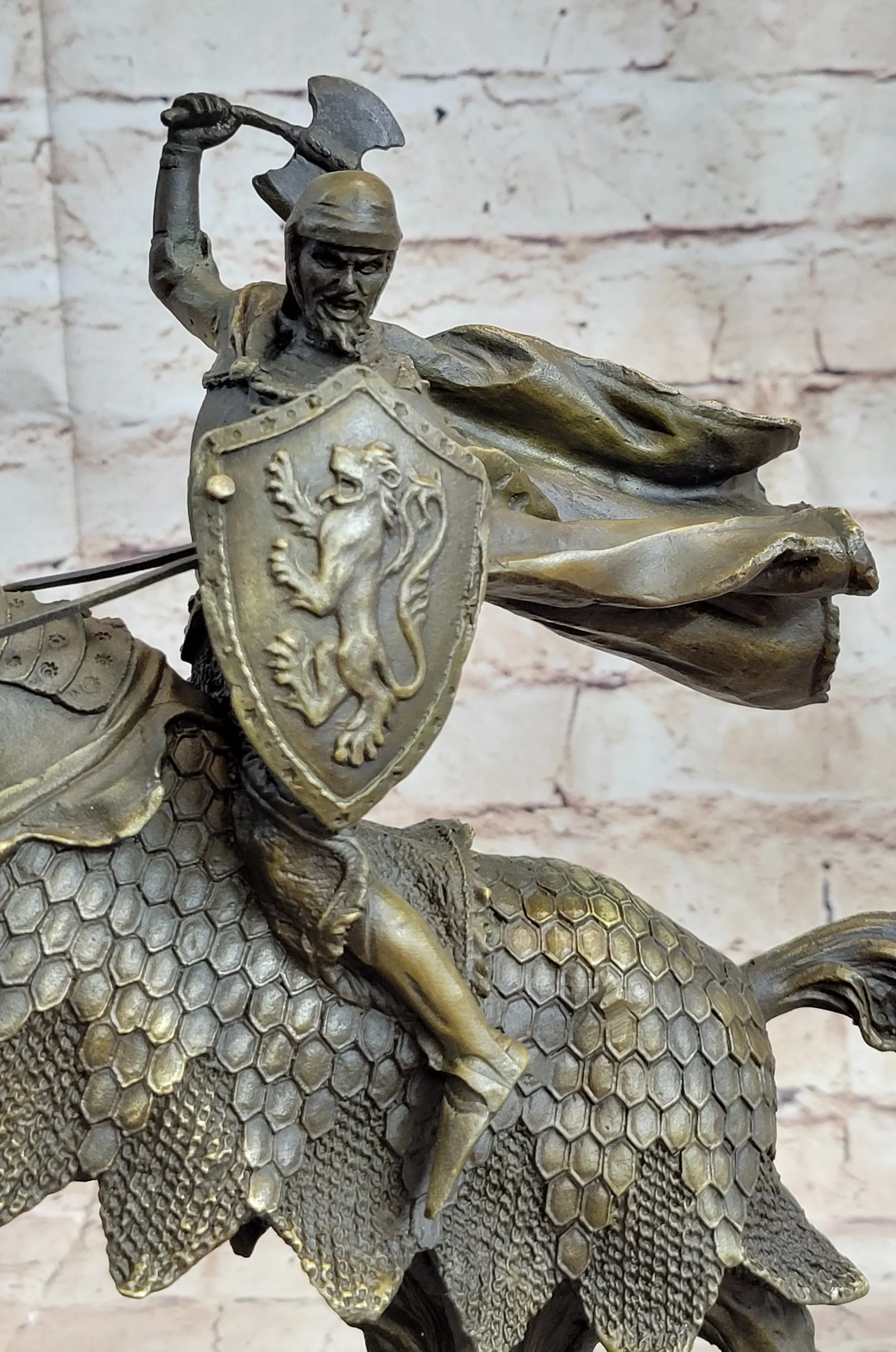 European Knight on Horseback Armored Horse Bronze Sculpture Statue Figure by Kamiko