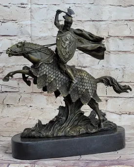 European Knight on Horseback Armored Horse Bronze Sculpture Statue Figure by Kamiko