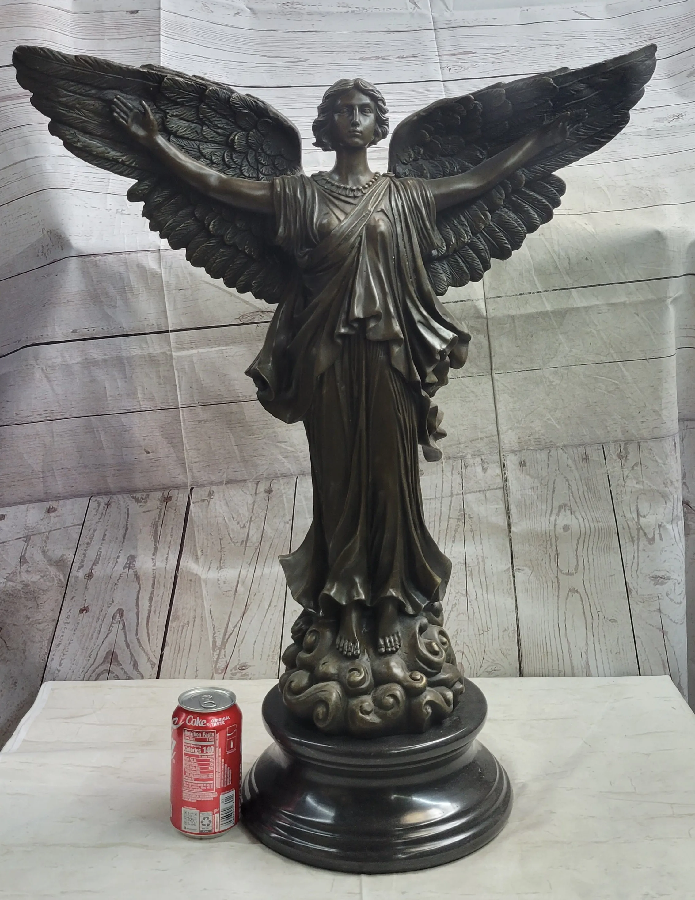Female Winged Angel Figure Bronze Statue Sculpture Religious Decor Signed Art by Vitaleh