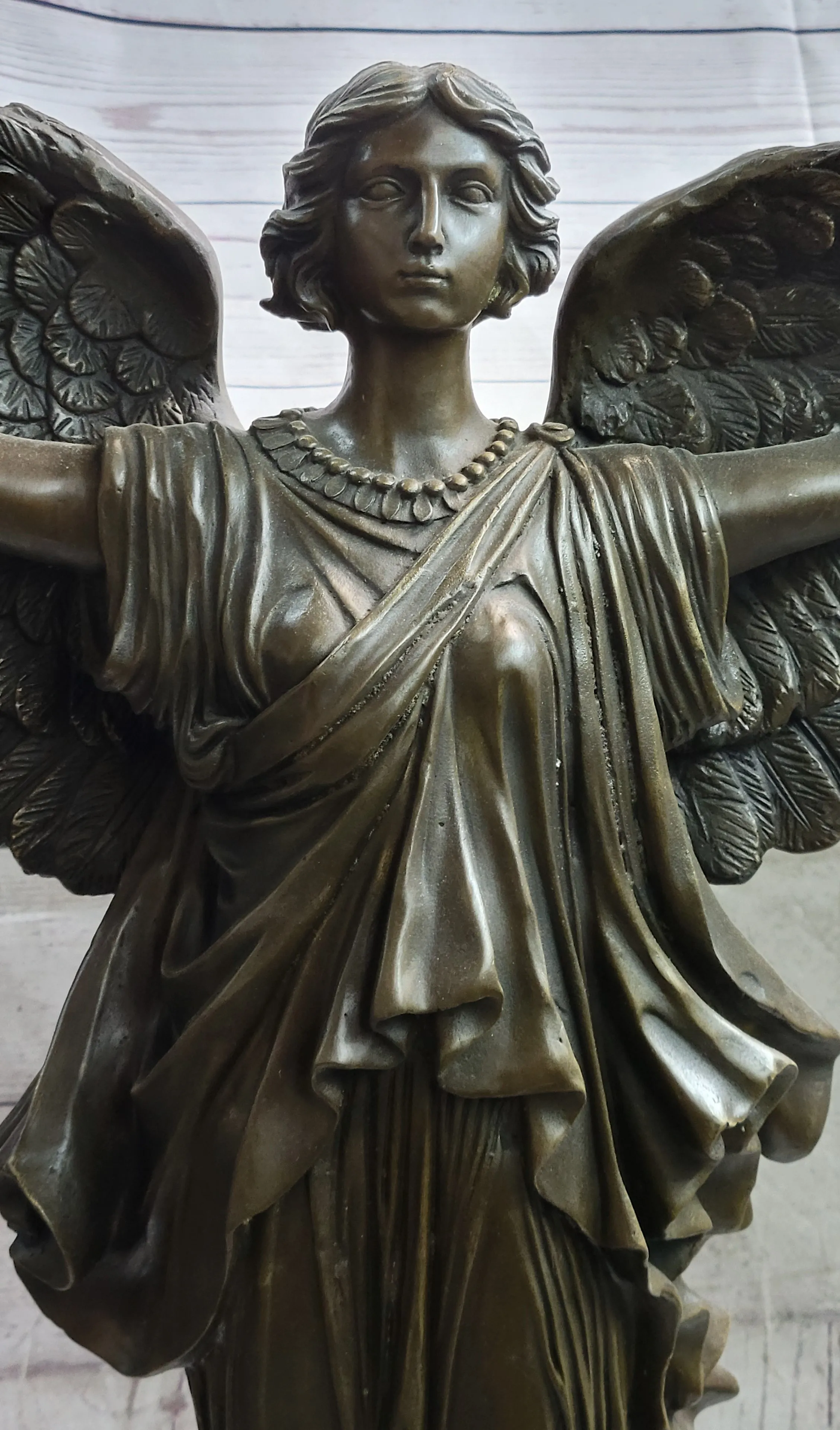Female Winged Angel Figure Bronze Statue Sculpture Religious Decor Signed Art by Vitaleh