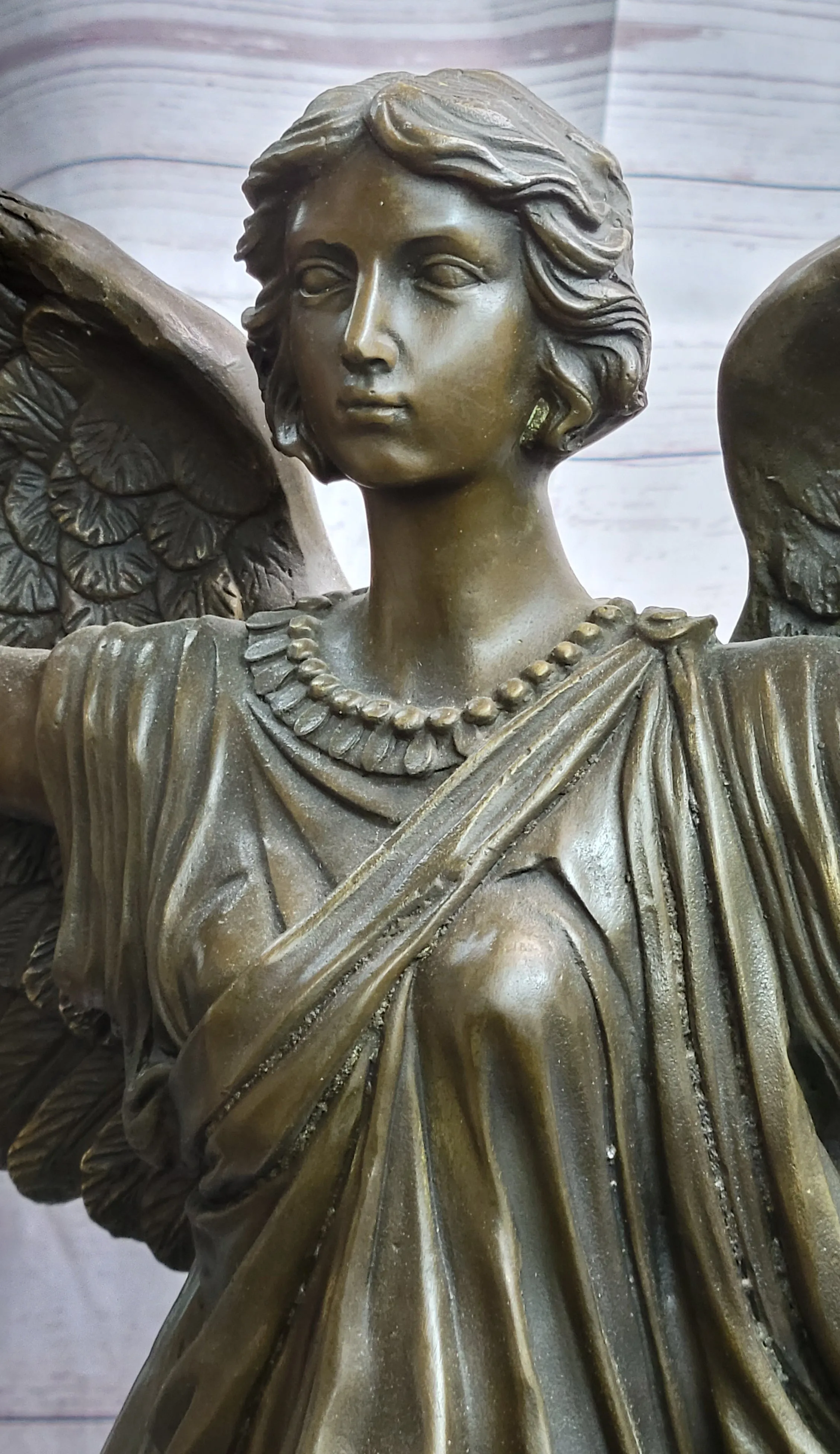 Female Winged Angel Figure Bronze Statue Sculpture Religious Decor Signed Art by Vitaleh