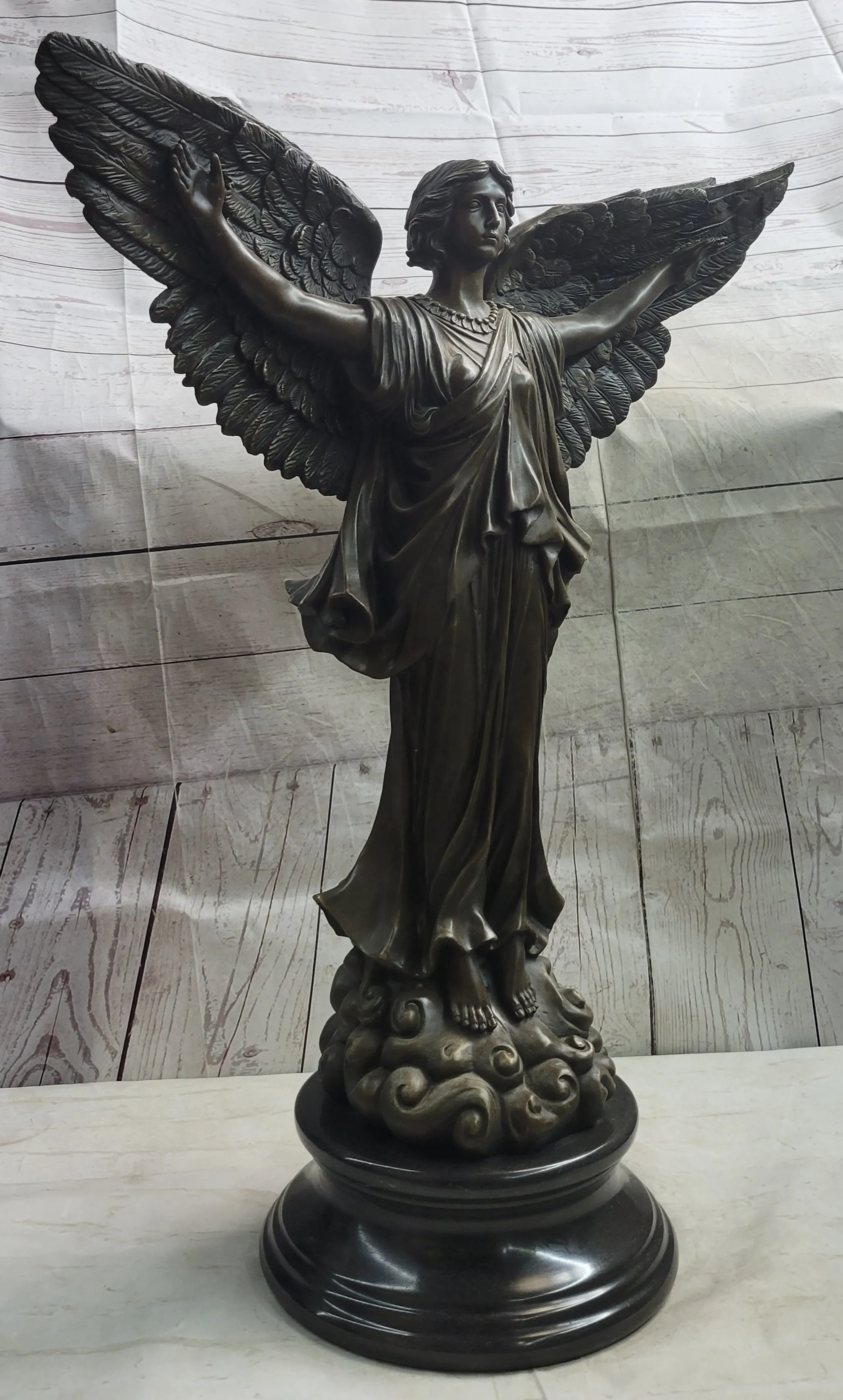 Female Winged Angel Figure Bronze Statue Sculpture Religious Decor Signed Art by Vitaleh