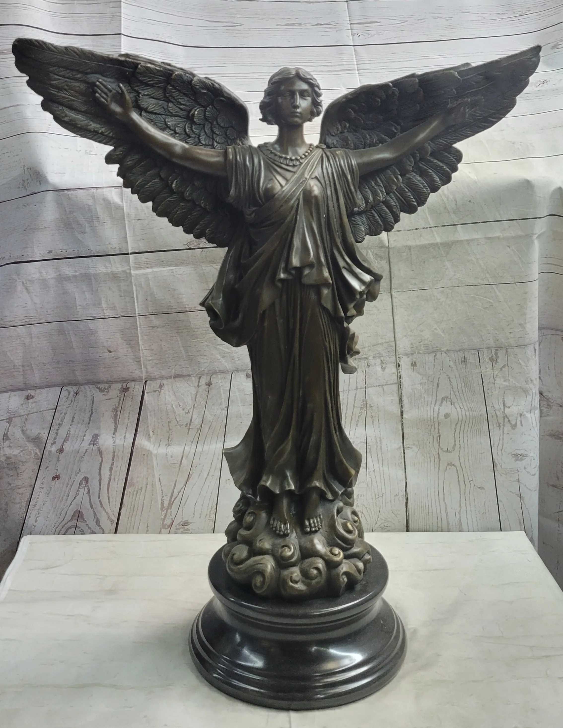 Female Winged Angel Figure Bronze Statue Sculpture Religious Decor Signed Art by Vitaleh