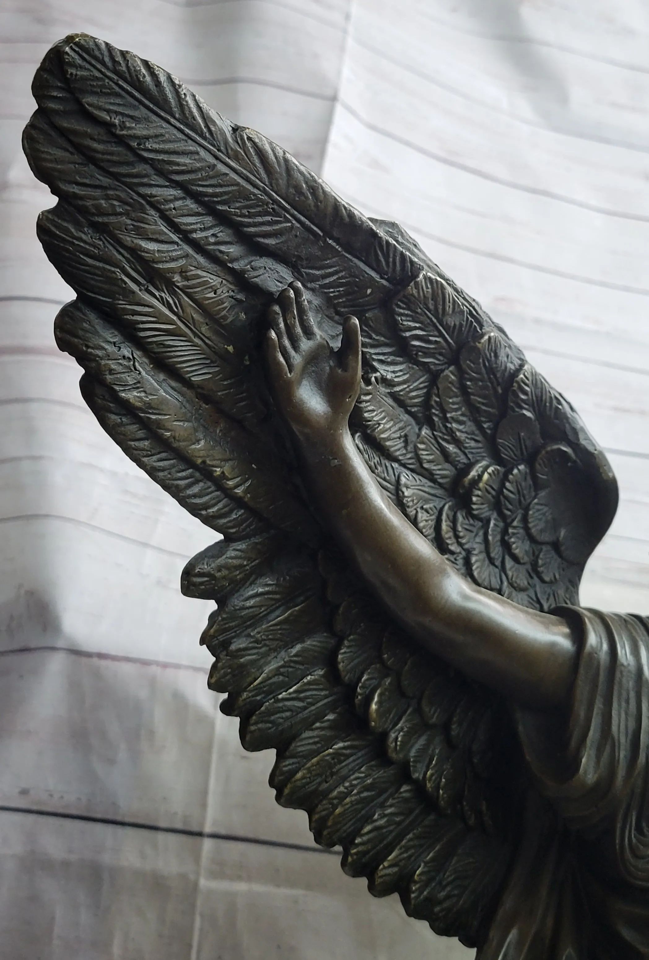 Female Winged Angel Figure Bronze Statue Sculpture Religious Decor Signed Art by Vitaleh