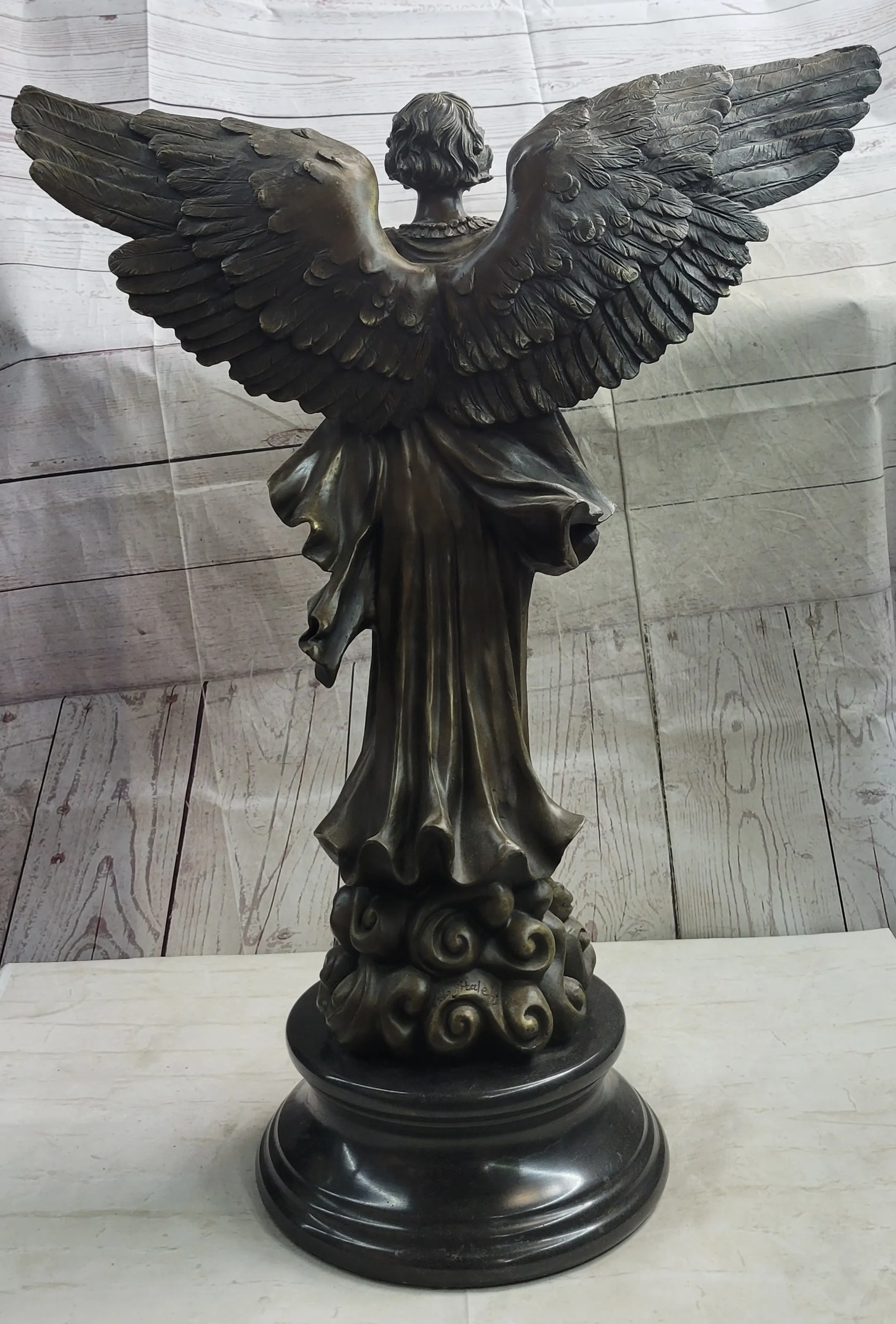 Female Winged Angel Figure Bronze Statue Sculpture Religious Decor Signed Art by Vitaleh