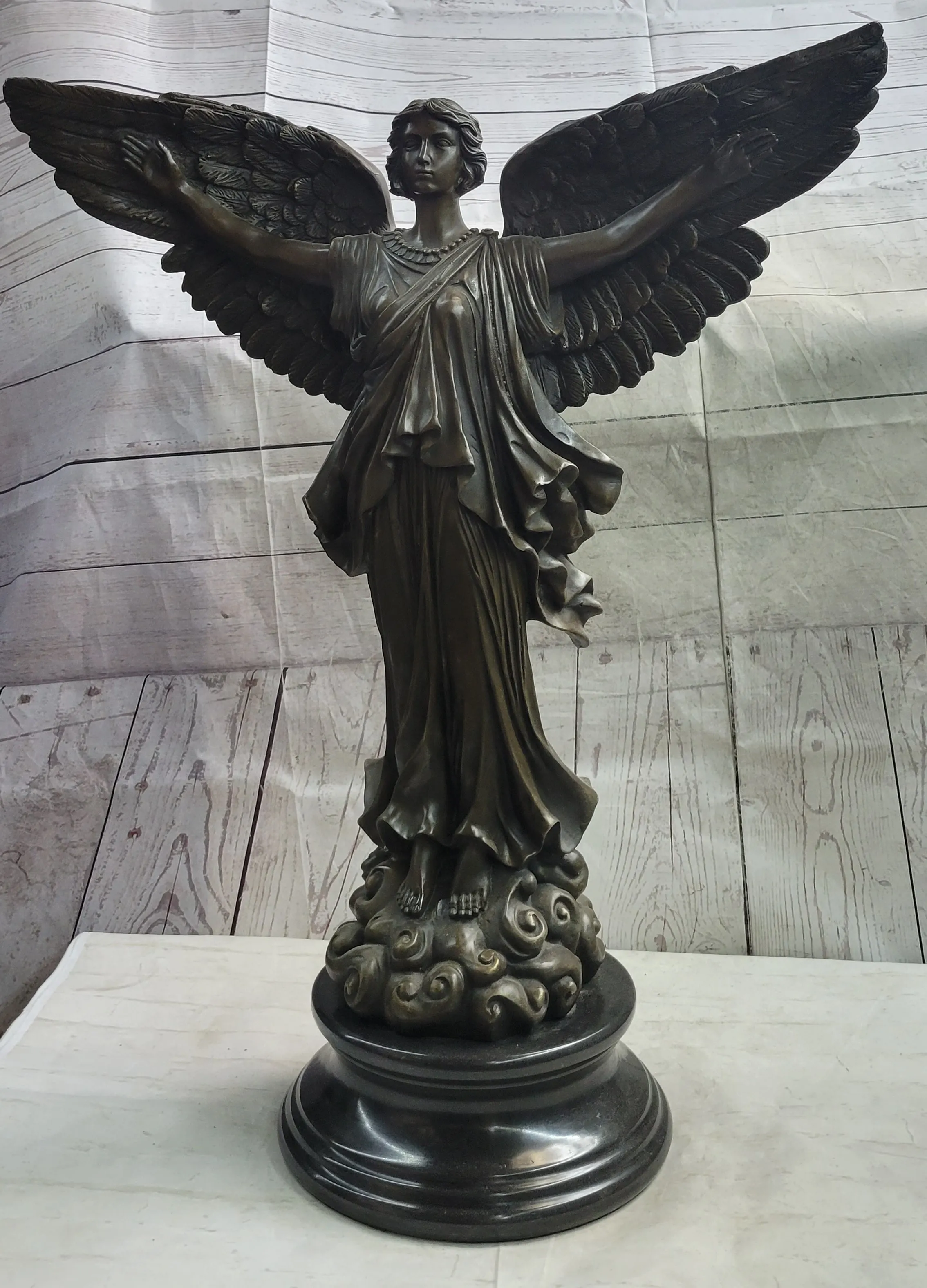Female Winged Angel Figure Bronze Statue Sculpture Religious Decor Signed Art by Vitaleh