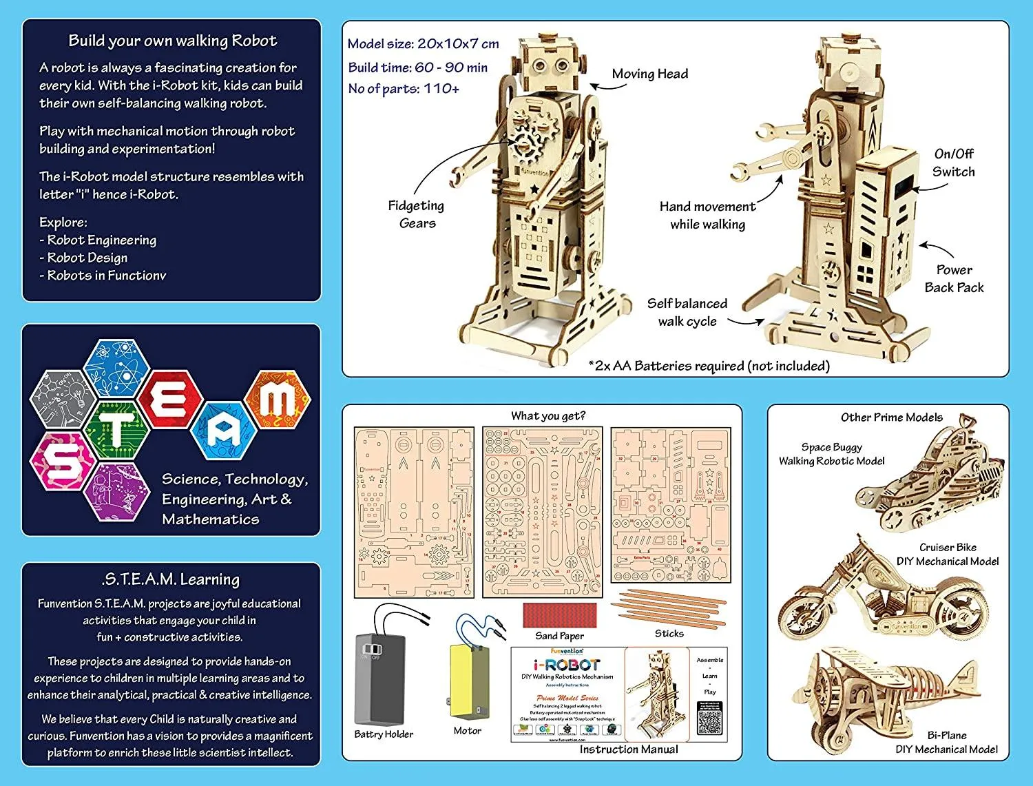Funvention i-Robot - DIY Walking Robotic Model - STEM Learning Kit