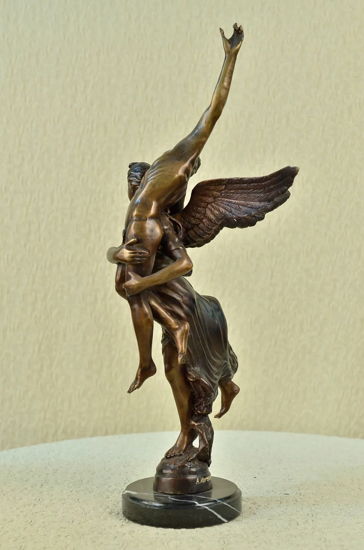Guardian Angel Messenger of God Bronze Statue Sculpture Signed Moreau Figure Art