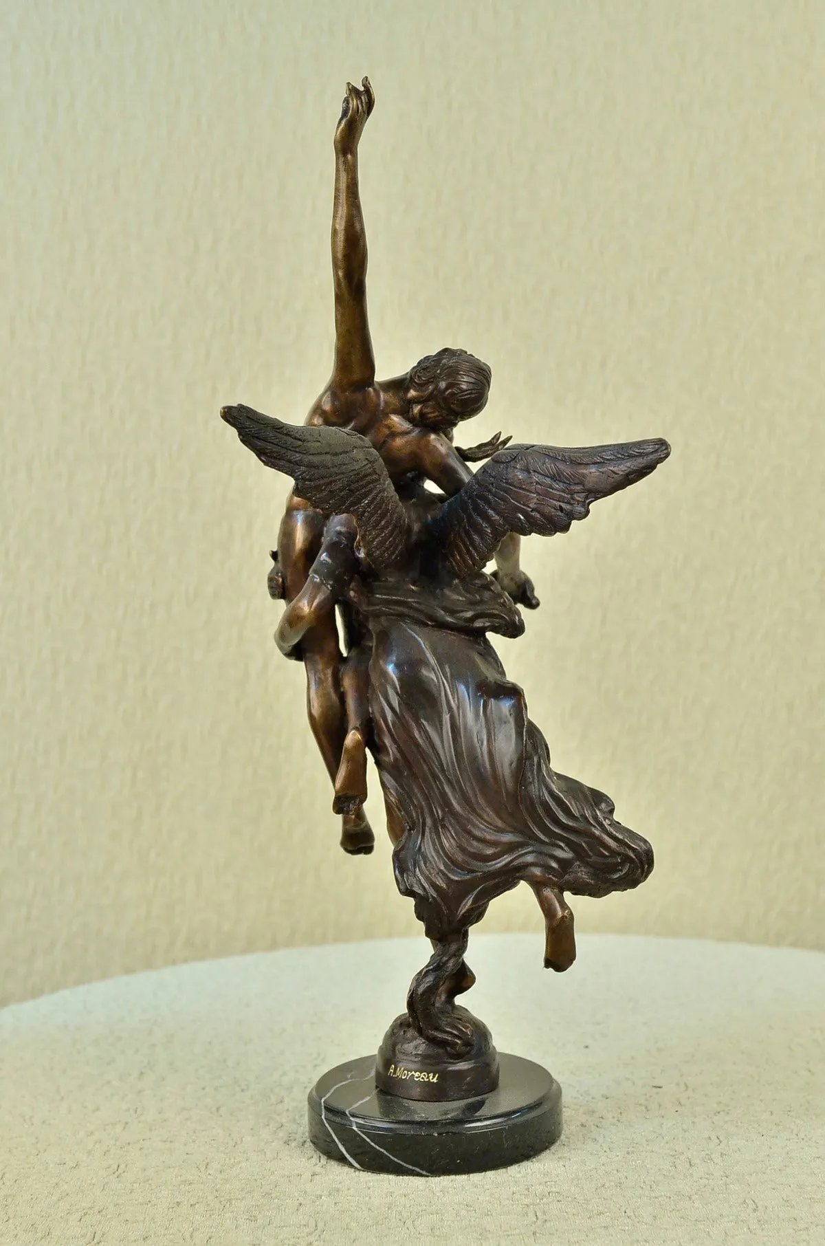 Guardian Angel Messenger of God Bronze Statue Sculpture Signed Moreau Figure Art