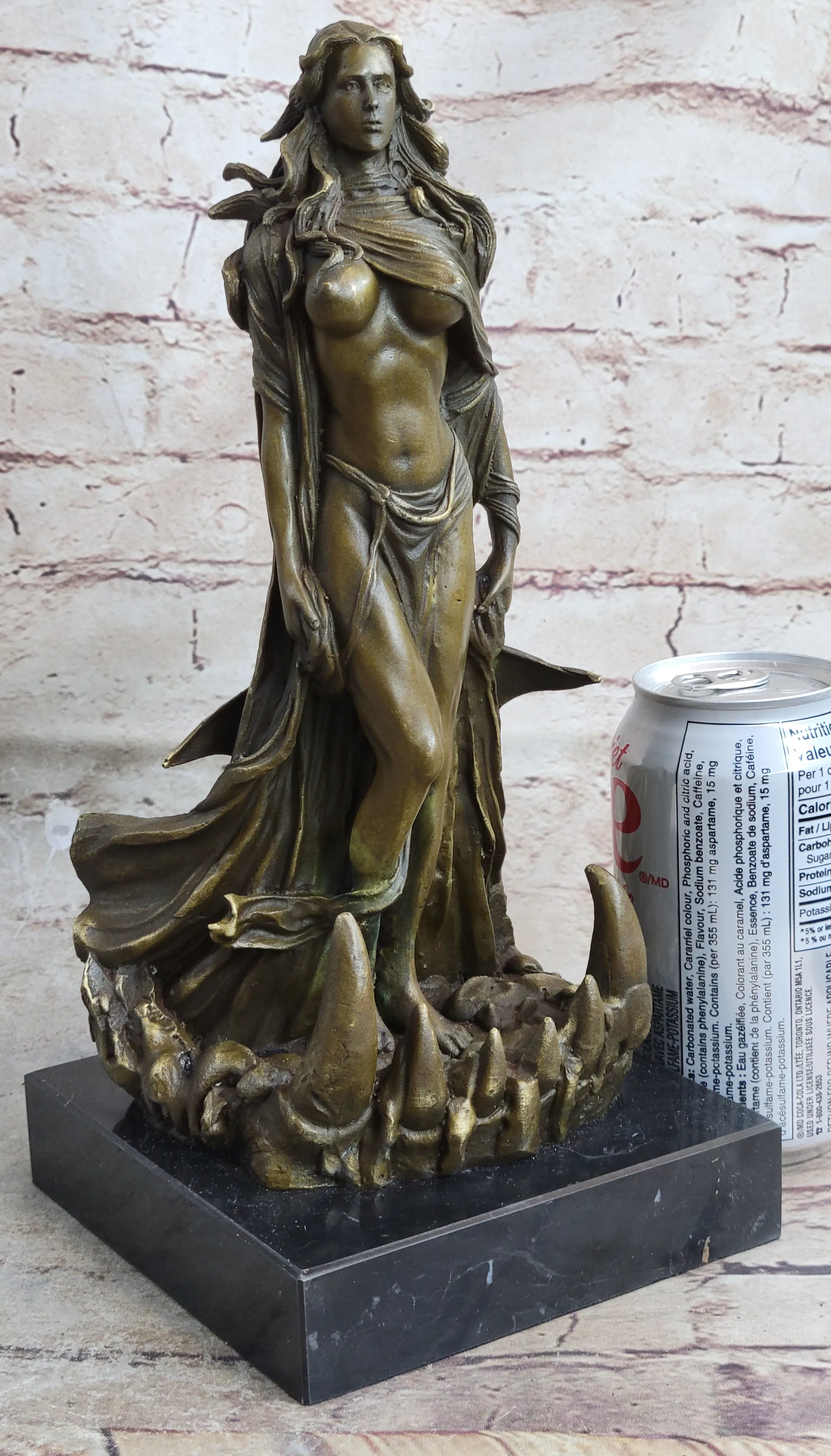 Handmade Art Signed Patoue Female Amazon Warrior Bronze Sculpture Figure Gift