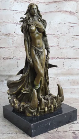 Handmade Art Signed Patoue Female Amazon Warrior Bronze Sculpture Figure Gift