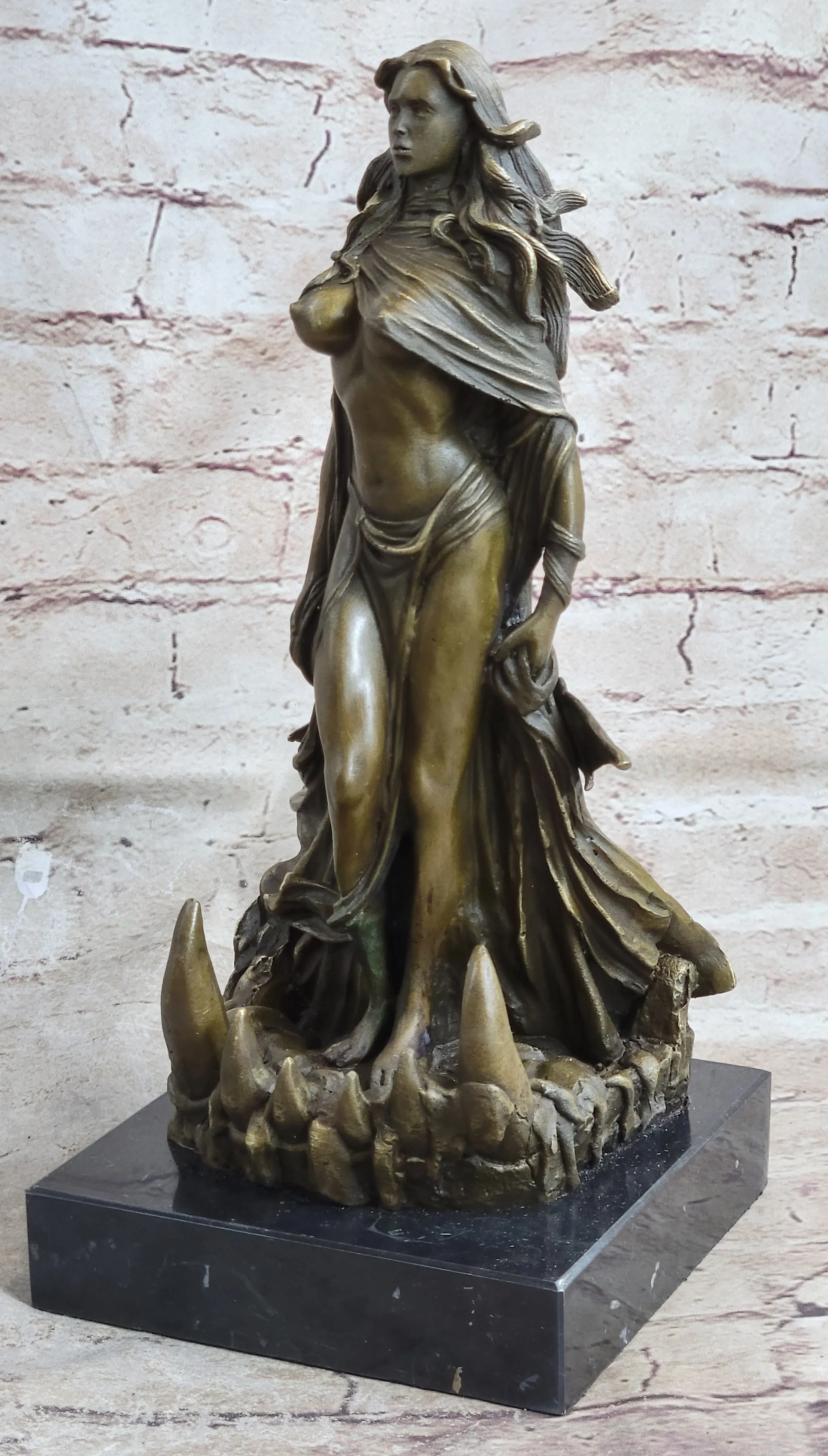Handmade Art Signed Patoue Female Amazon Warrior Bronze Sculpture Figure Gift