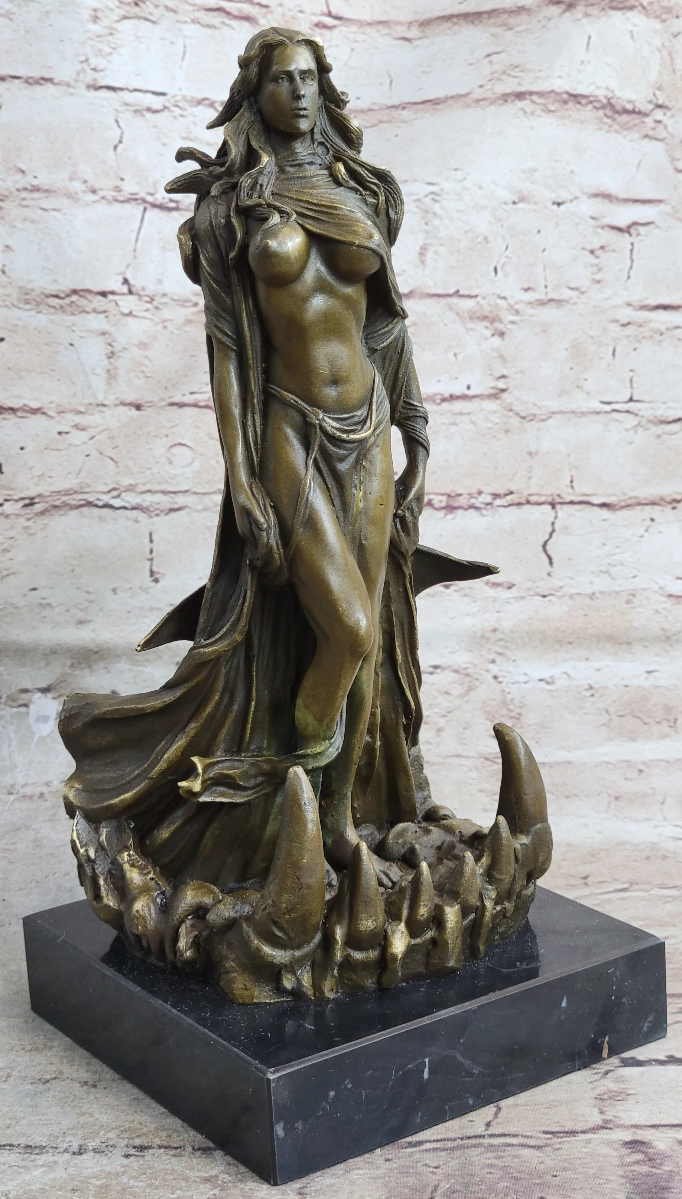 Handmade Art Signed Patoue Female Amazon Warrior Bronze Sculpture Figure Gift