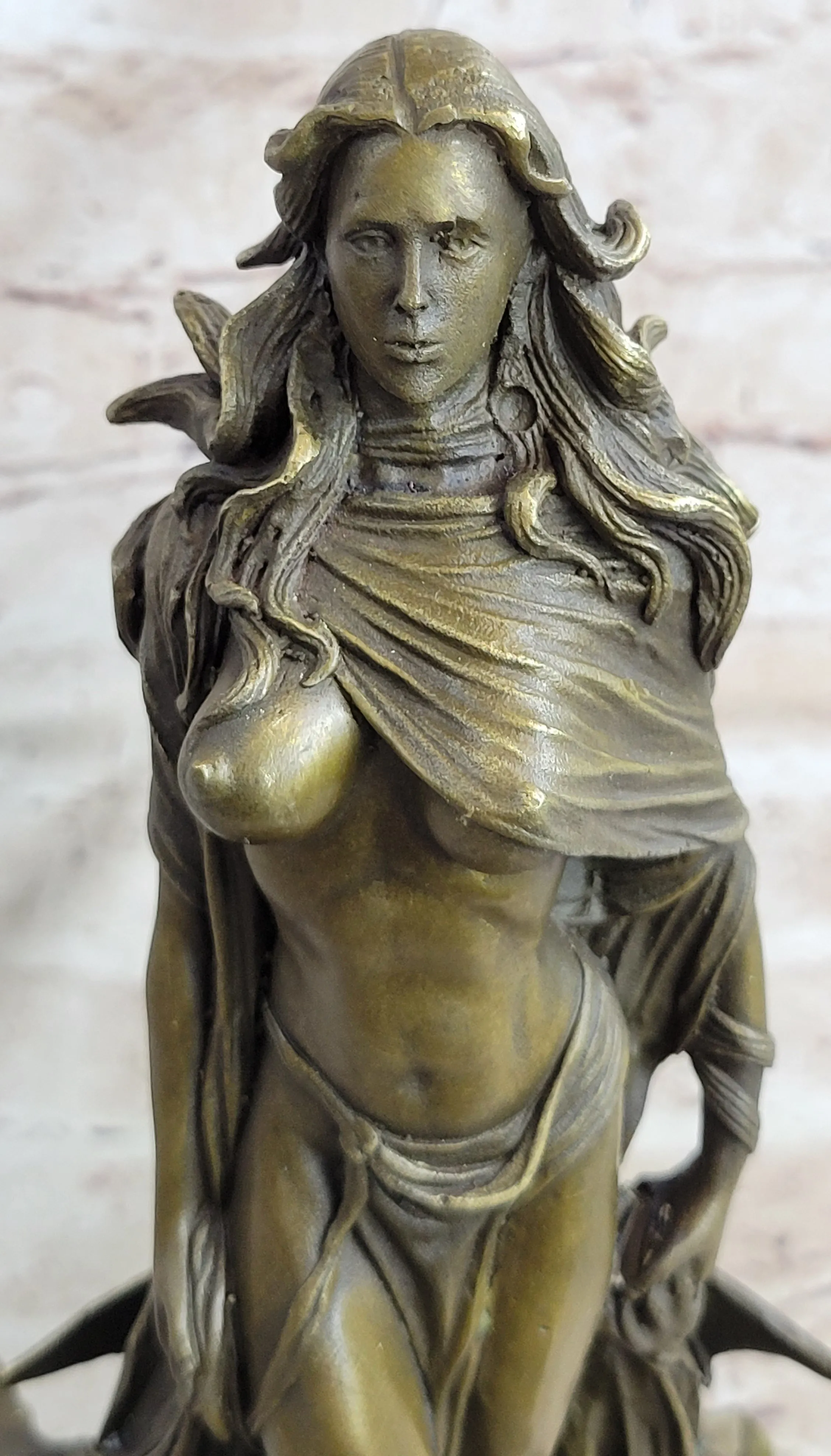 Handmade Art Signed Patoue Female Amazon Warrior Bronze Sculpture Figure Gift