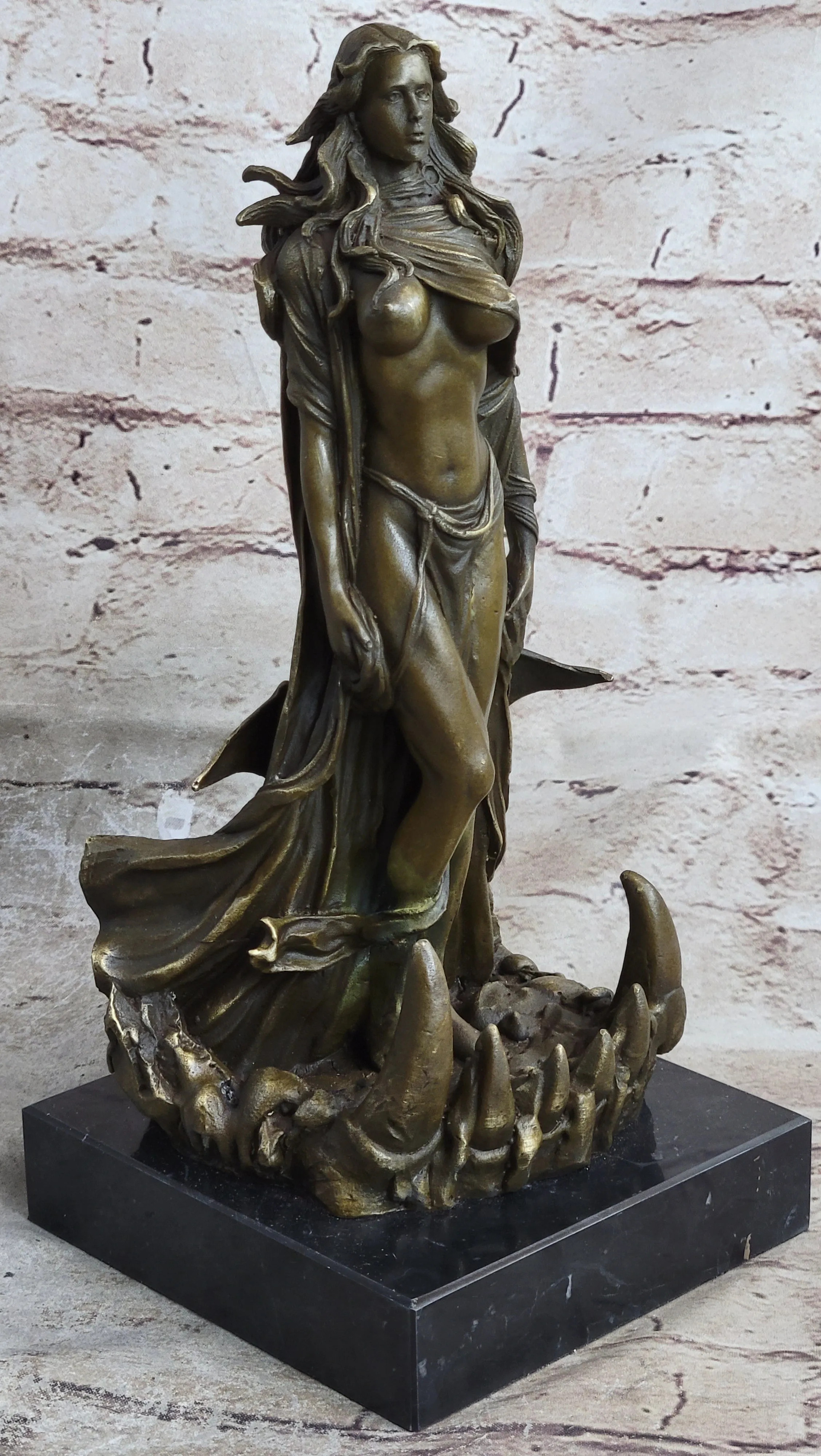 Handmade Art Signed Patoue Female Amazon Warrior Bronze Sculpture Figure Gift