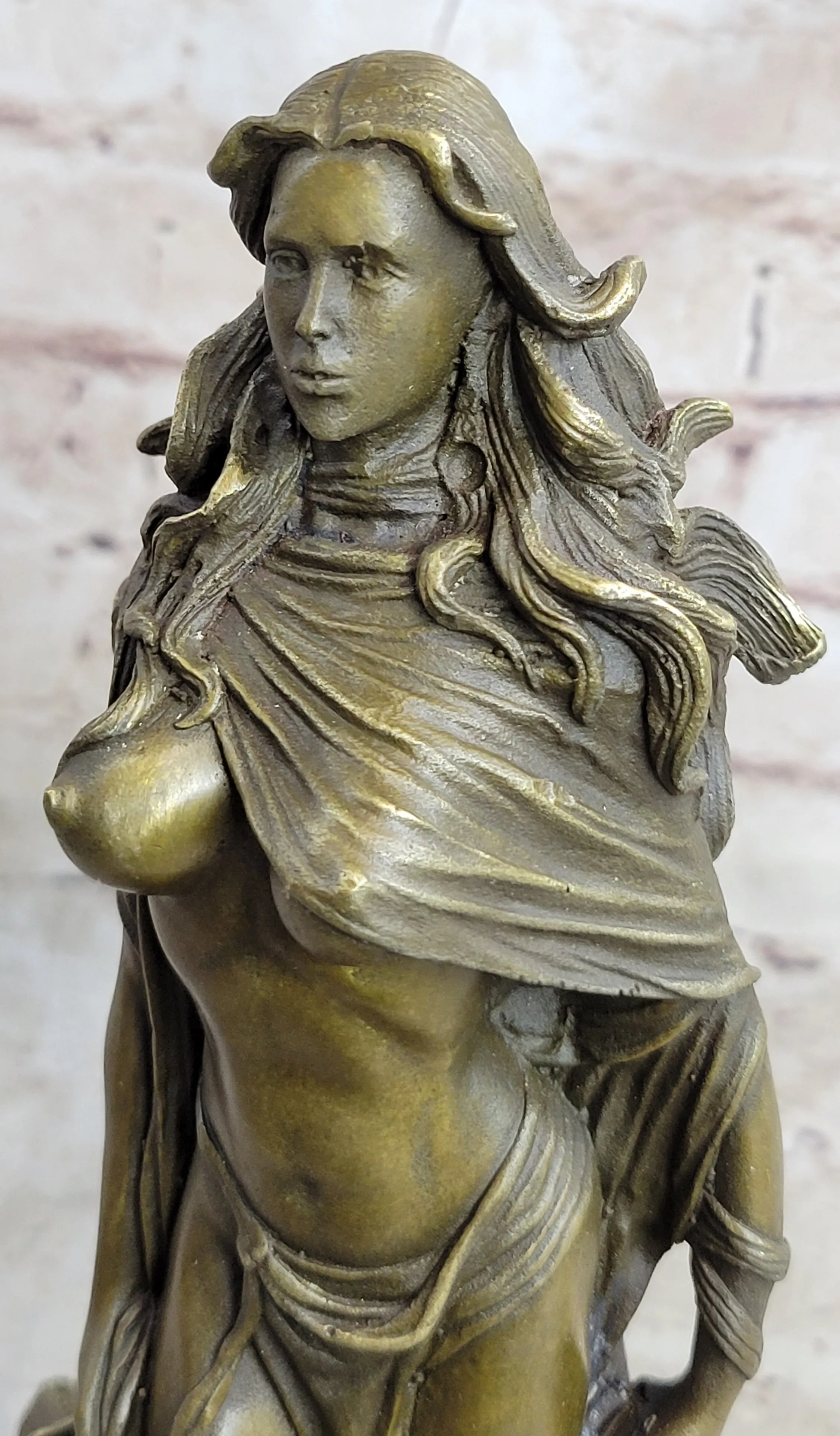Handmade Art Signed Patoue Female Amazon Warrior Bronze Sculpture Figure Gift