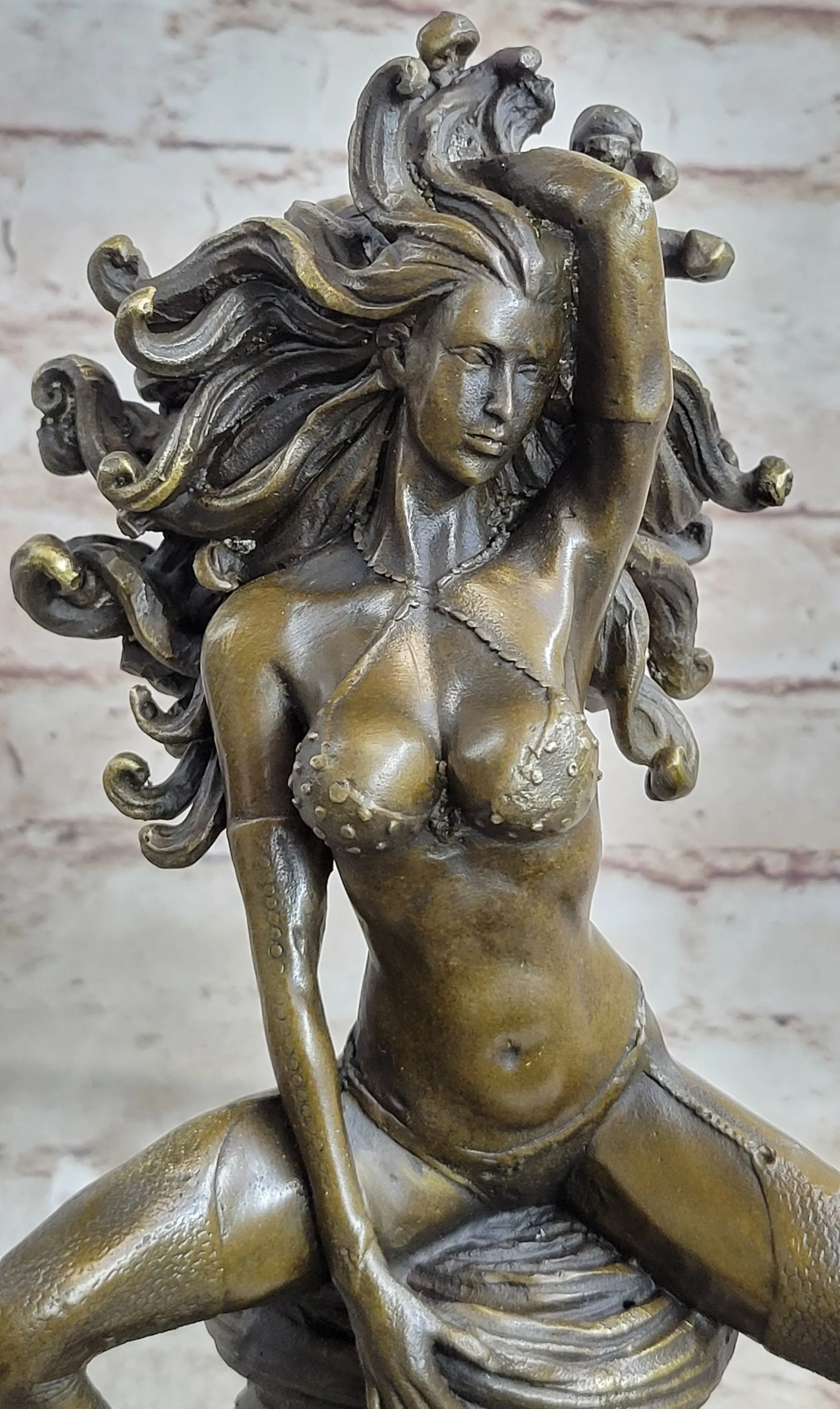 Handmade Sexy Medusa Bronze Sculpture Marble Statue By Aldo Vitaleh Figurine Figure