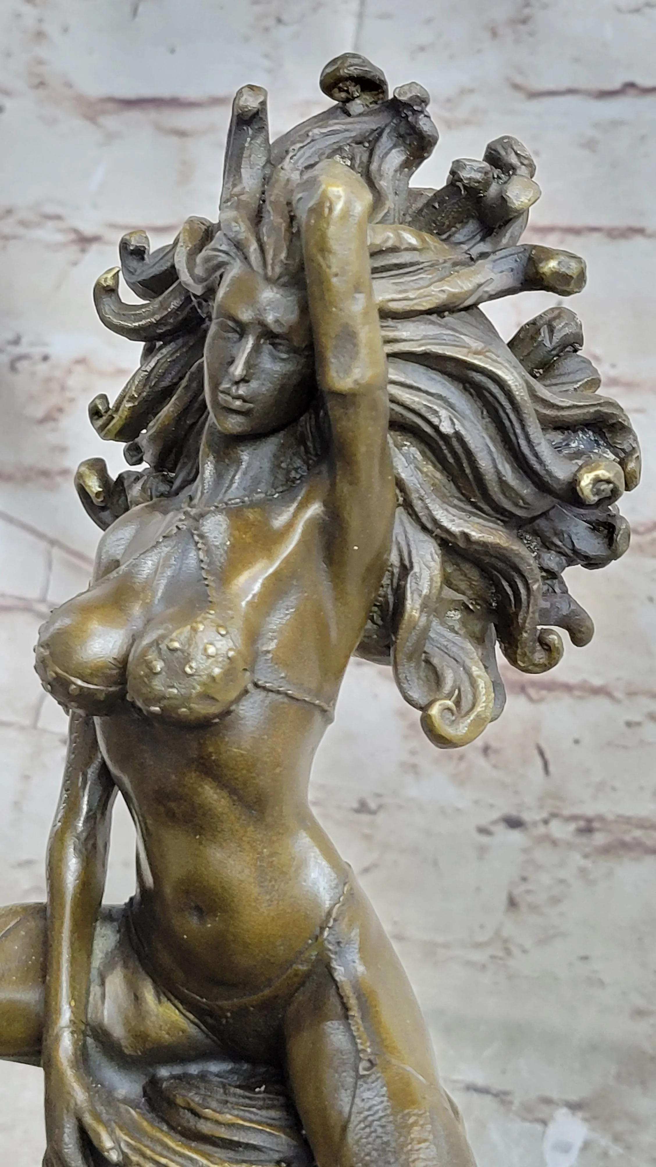 Handmade Sexy Medusa Bronze Sculpture Marble Statue By Aldo Vitaleh Figurine Figure