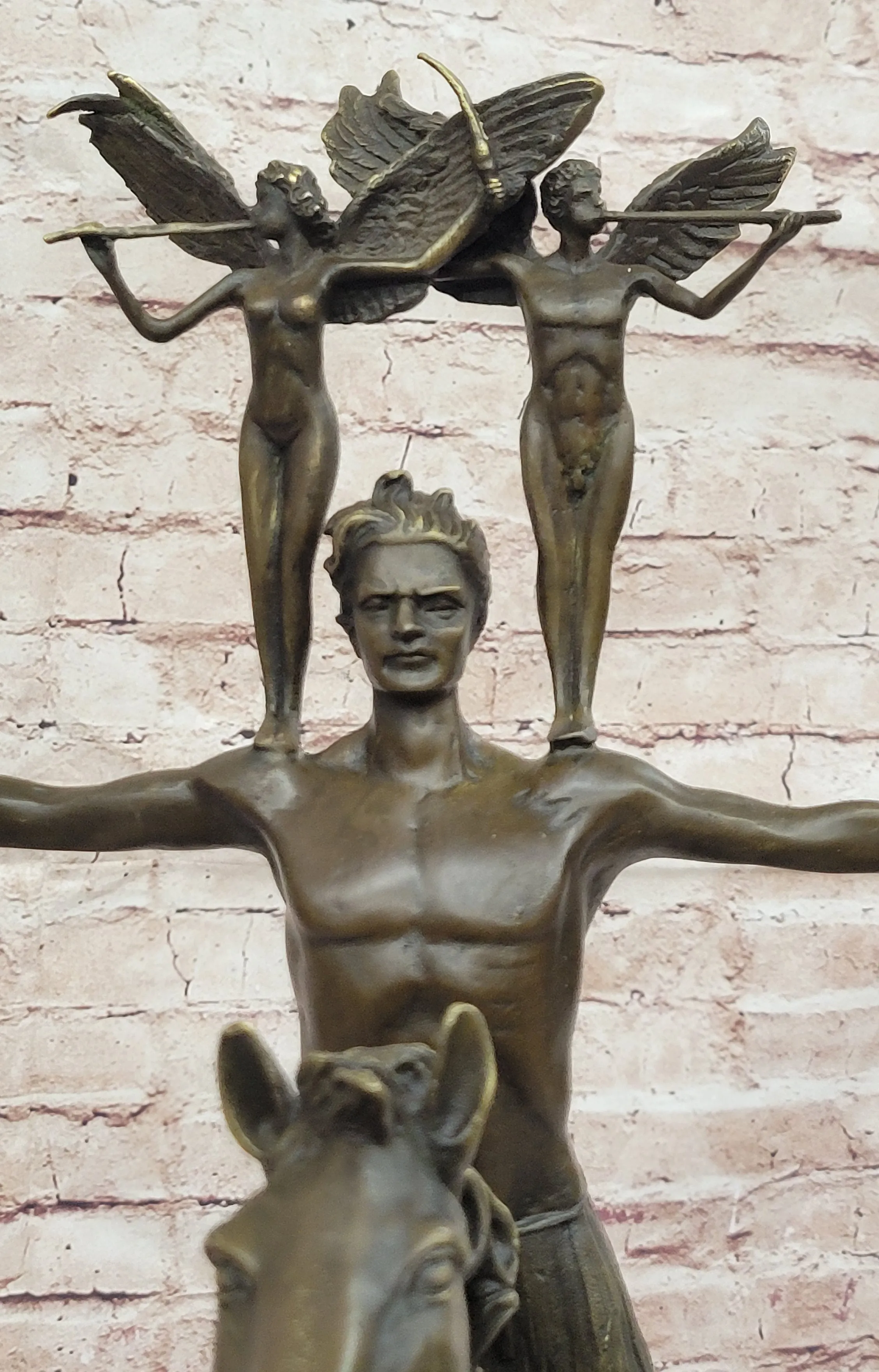 Majestic Bronze Sculpture of Warrior on Horseback with Winged Figures – Mythical Heroic Statue