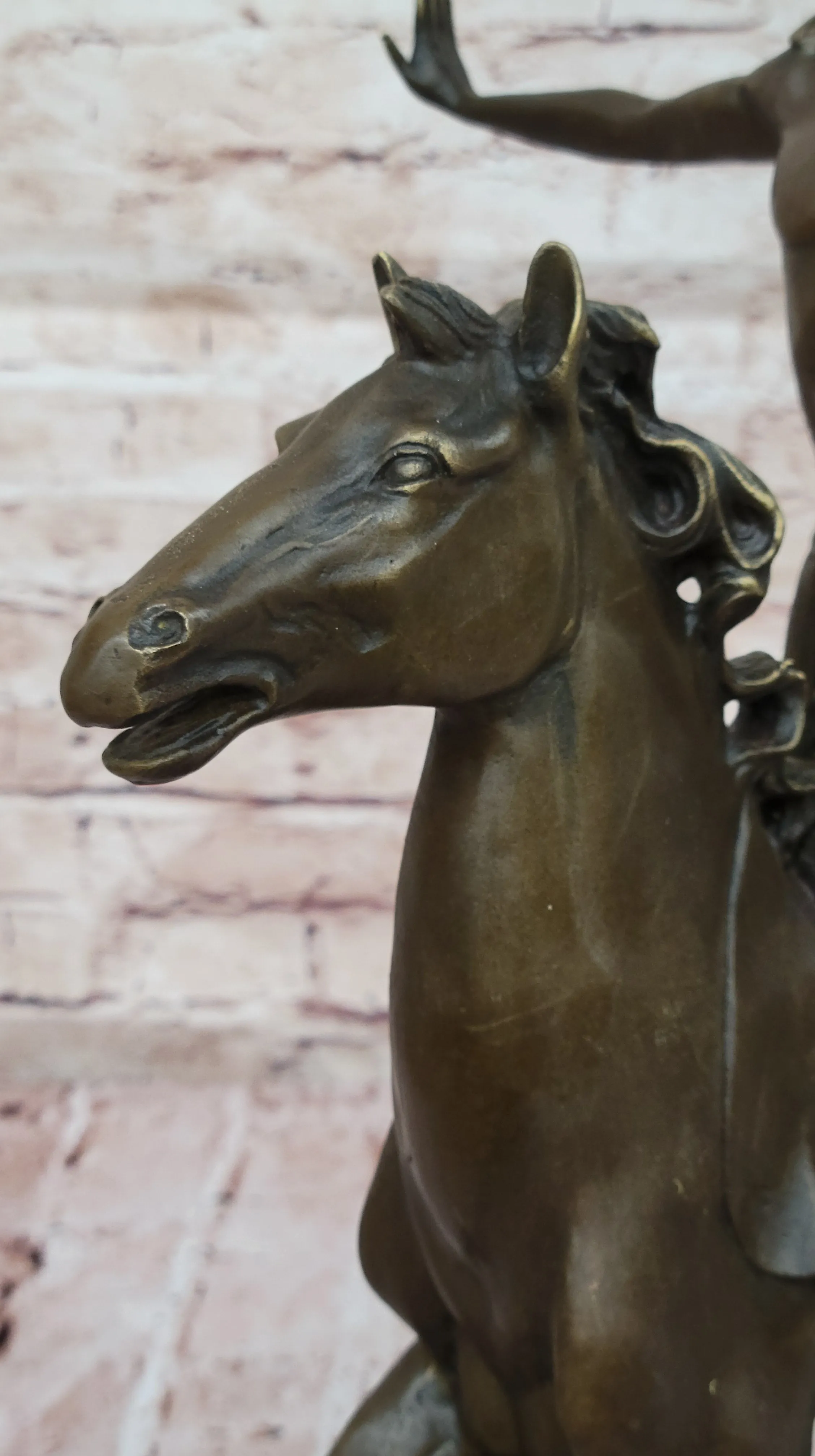 Majestic Bronze Sculpture of Warrior on Horseback with Winged Figures – Mythical Heroic Statue